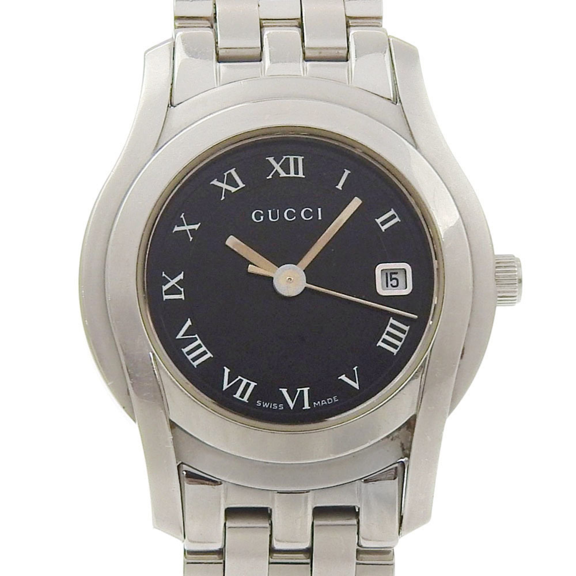Gucci 5500L Black Dial Stainless Steel Quartz Watch, Approx. 26mm, Women's Date Display