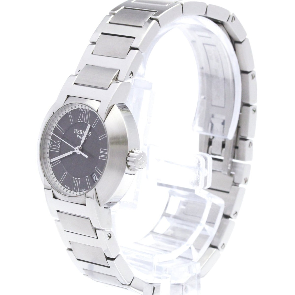 Hermes Nomade Steel Auto Nr. 1.210, graues Zifferblatt, 28 mm Uhr