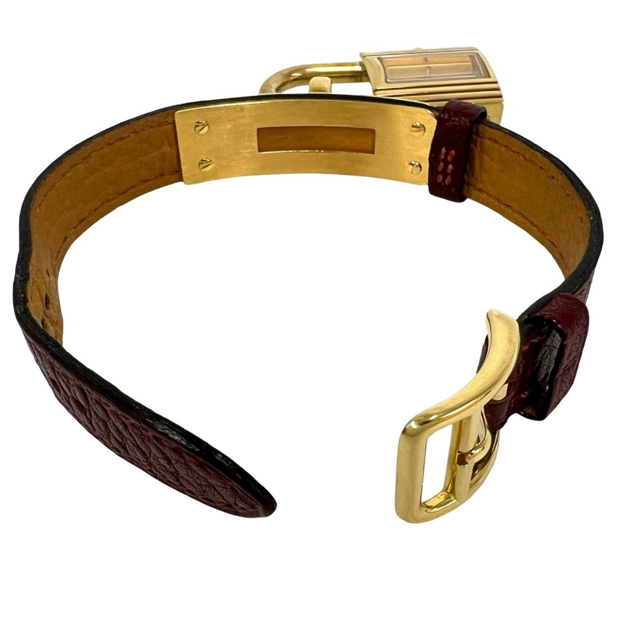 HERMES Vintage Kelly GP Leather Genuine Quartz Wrist Brown Gold 33095