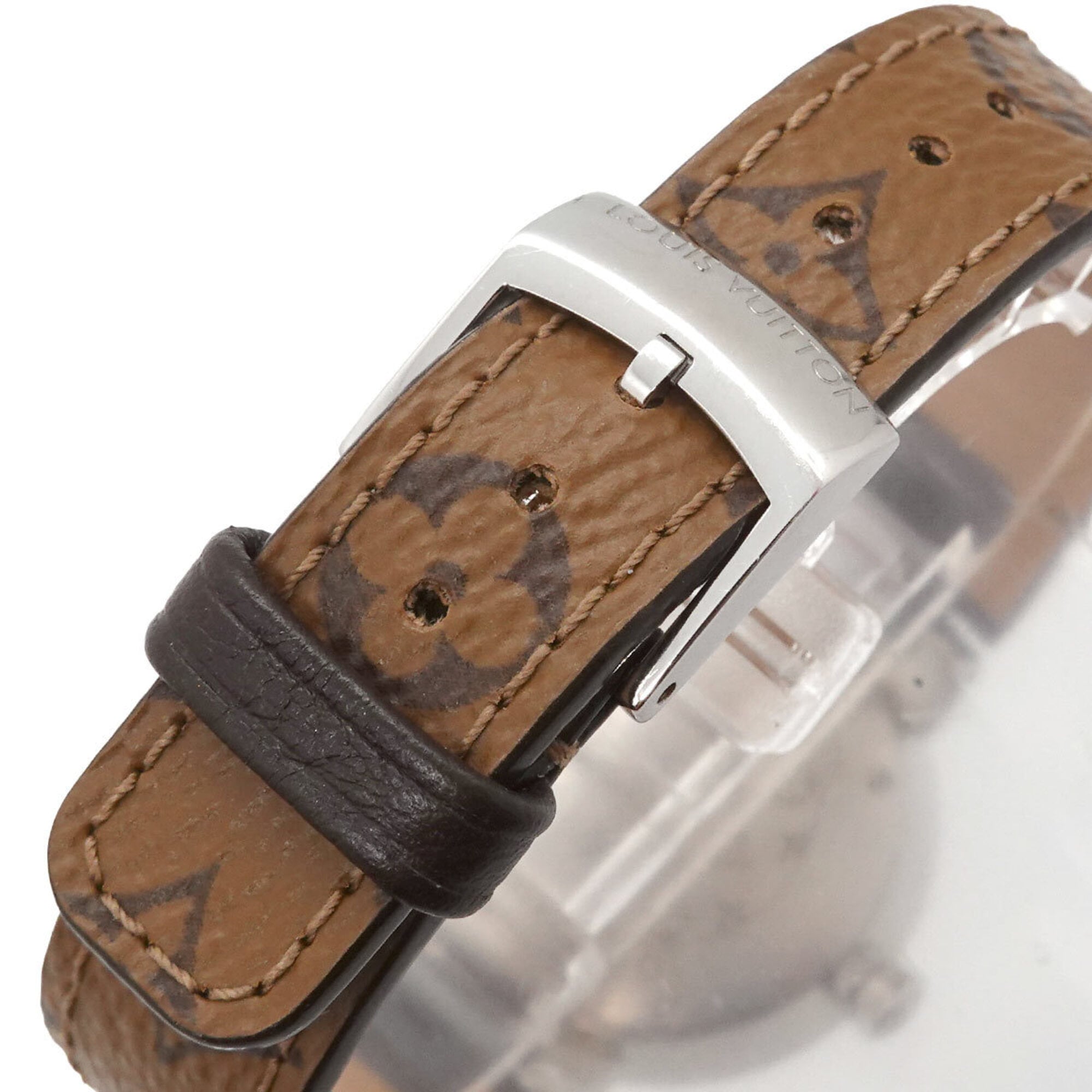 Louis Vuitton Tambour Q12MG Wo 8 Diamonds Silver Quartz