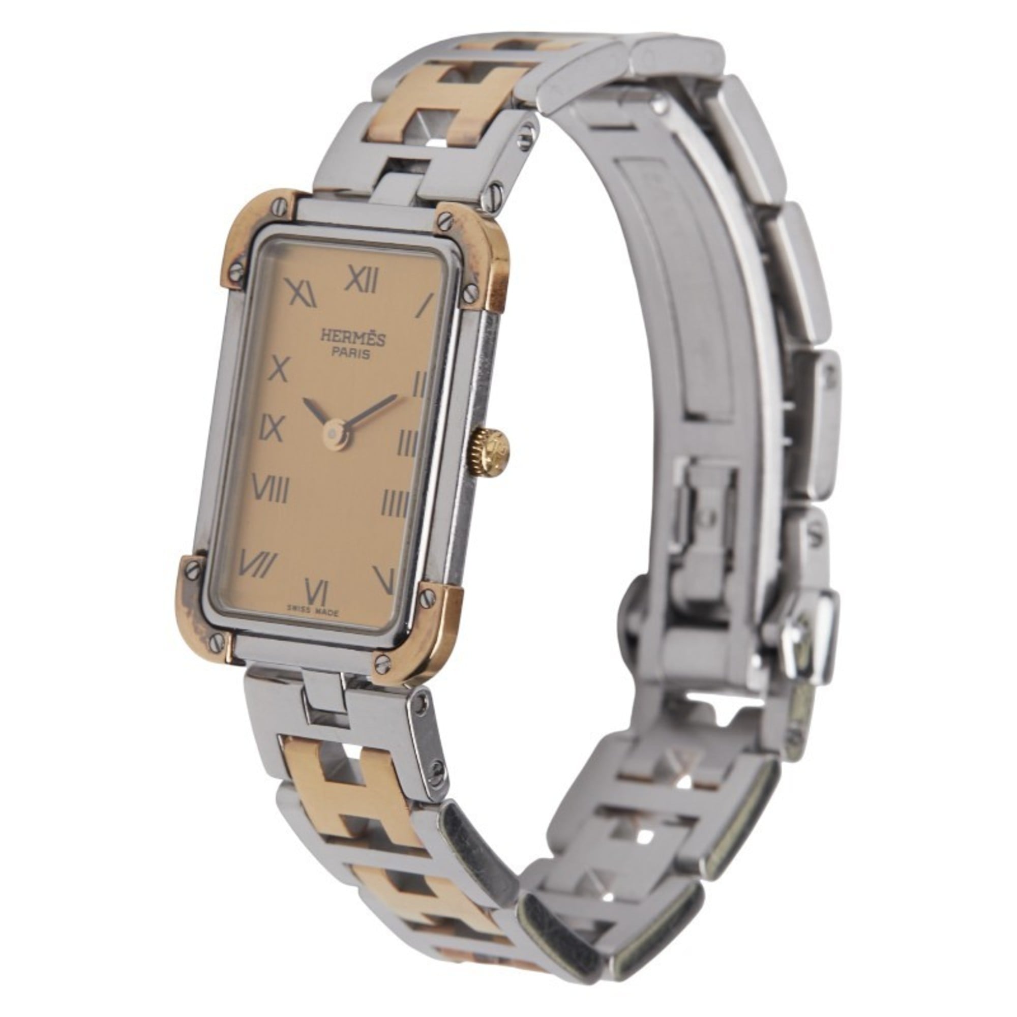 Hermès Cloiseur Watch CR1.220 Quartz Gold Dial Stainless Steel Plated Women's HERMES