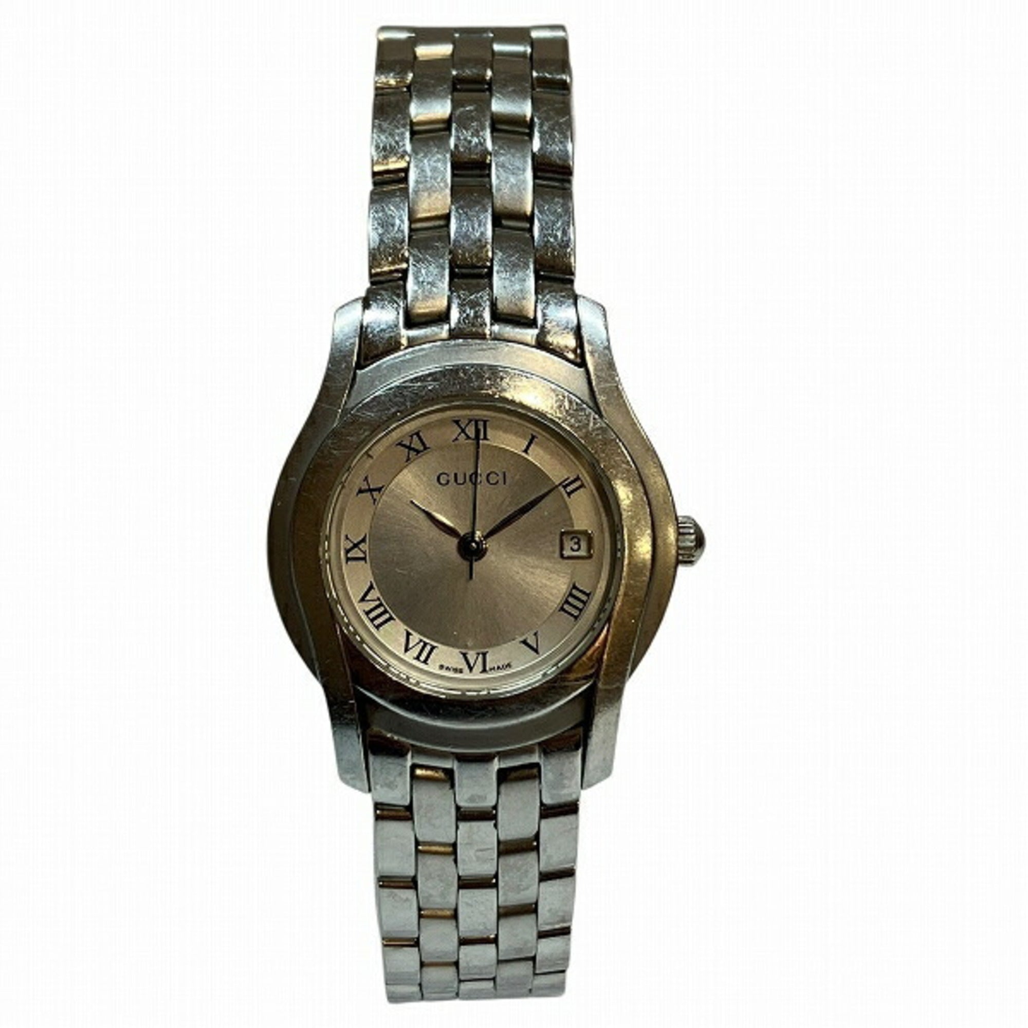 Gucci 5500L Quartz Silver Dial Date Roman Numeral Watch for Women