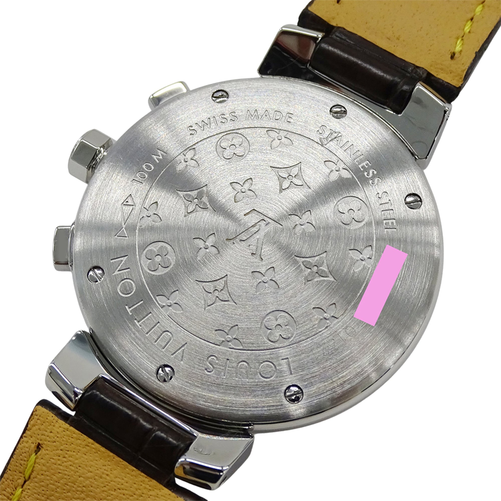 Louis Vuitton LOUIS VUITTON Jongenshorloge Tambour Chronograaf Datum Kwarts QZ Roestvrij staal SS Leer Q1321 Zilver Bruin