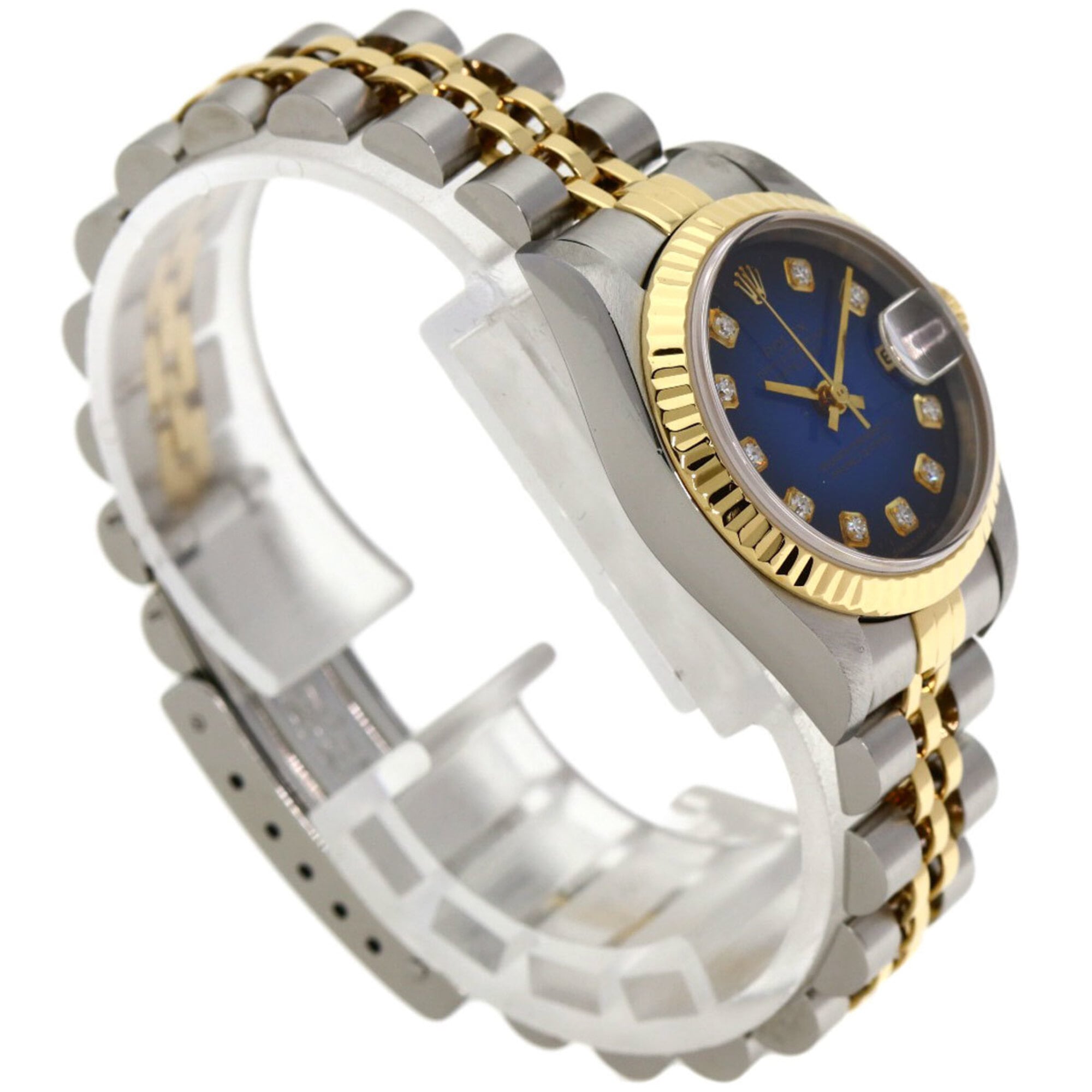 Rolex 69173G Datejust 10P Diamond Blue Gradient Watch in Stainless Steel SSx18KYG (18KYG) for Women
