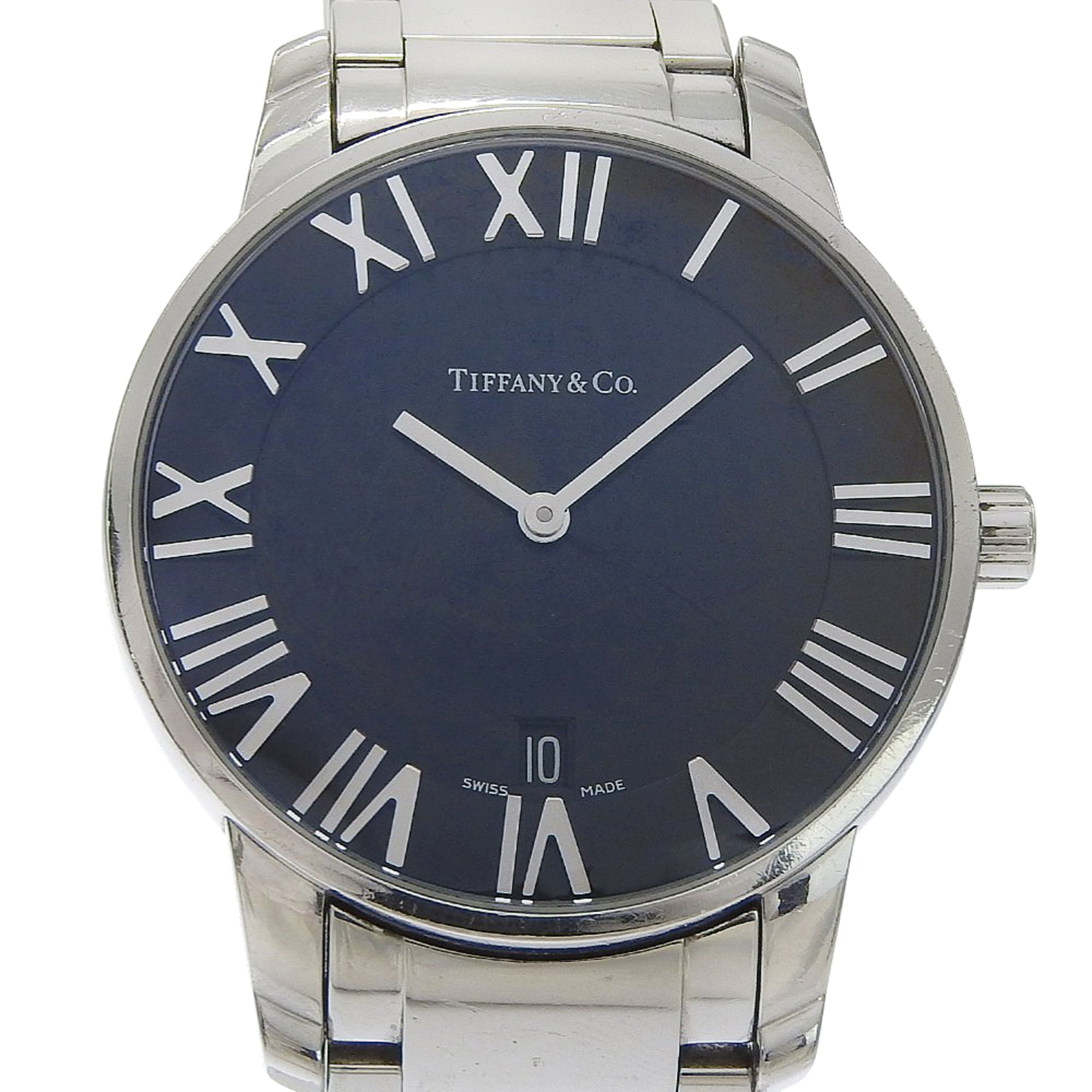 Tiffany & Co. Atlas Dome Watch Z1800.11.10A00A Stainless Steel Quartz Analog Black Dial Men's