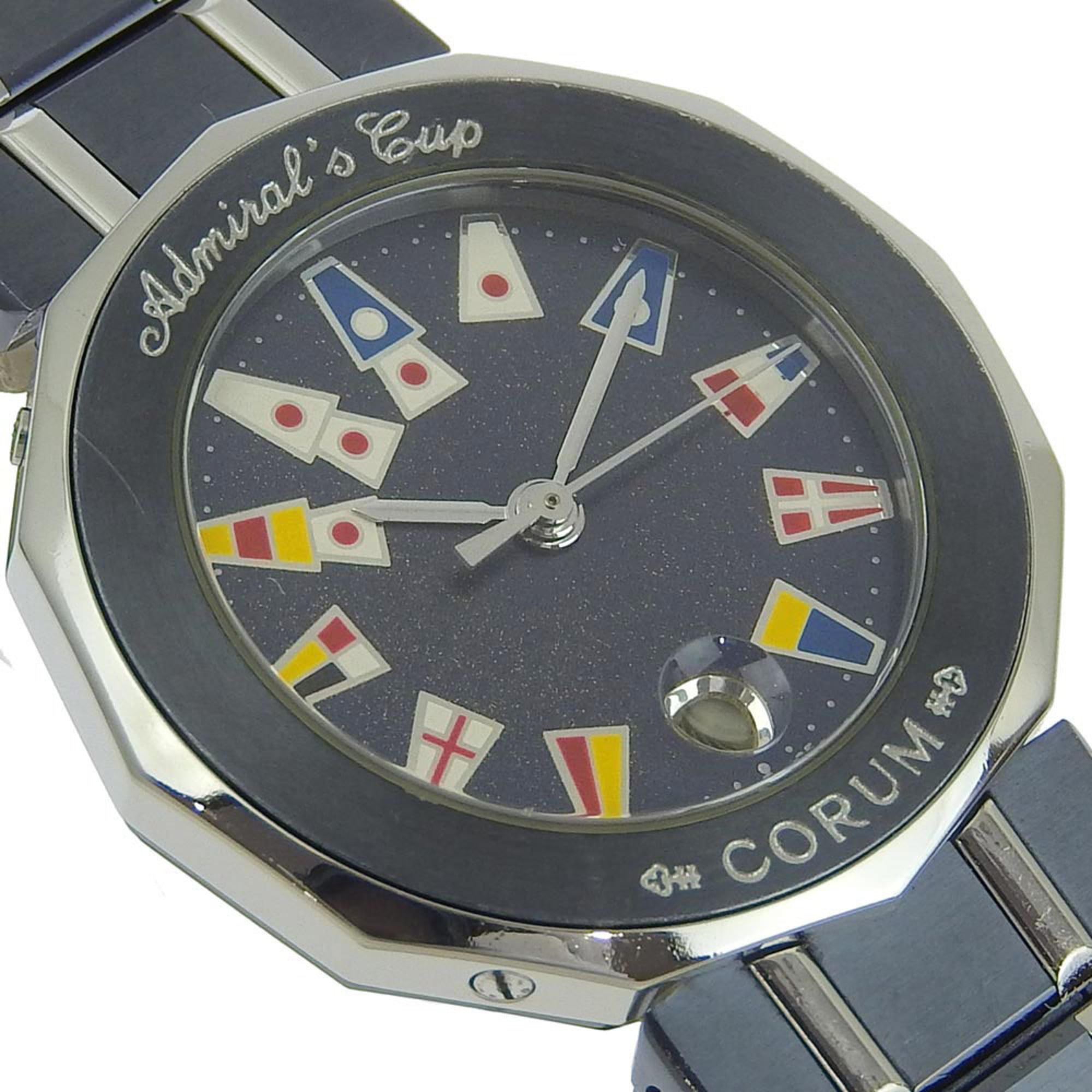 CORUM Corum Admiral's Cup Uhr 39.610.30 V-50 Edelstahl x Gun Blue Navy Quarz Analoganzeige Damenzifferblatt