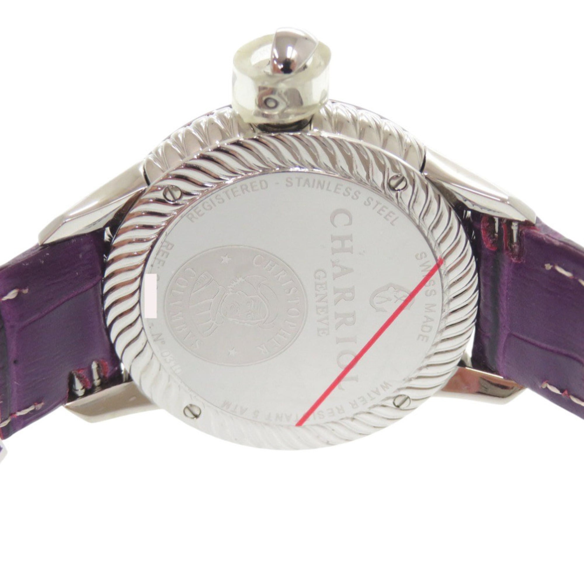 Ongebruikt Charriol Columbus 12-delig diamanten horloge CO36QS.369.003, roestvrij staal met reliëfleder, paarse wijzerplaat, quartz uurwerk, 0596 CHARRIOL