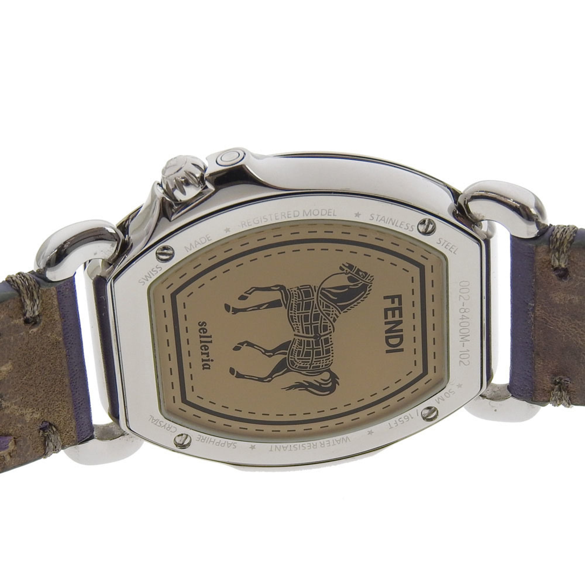 FENDI Celeria Uhr 8400M Edelstahl x geprägtes LederQuarz kleine SekundeWeiß Zifferblatt mit Muscheloptik, für Jungen