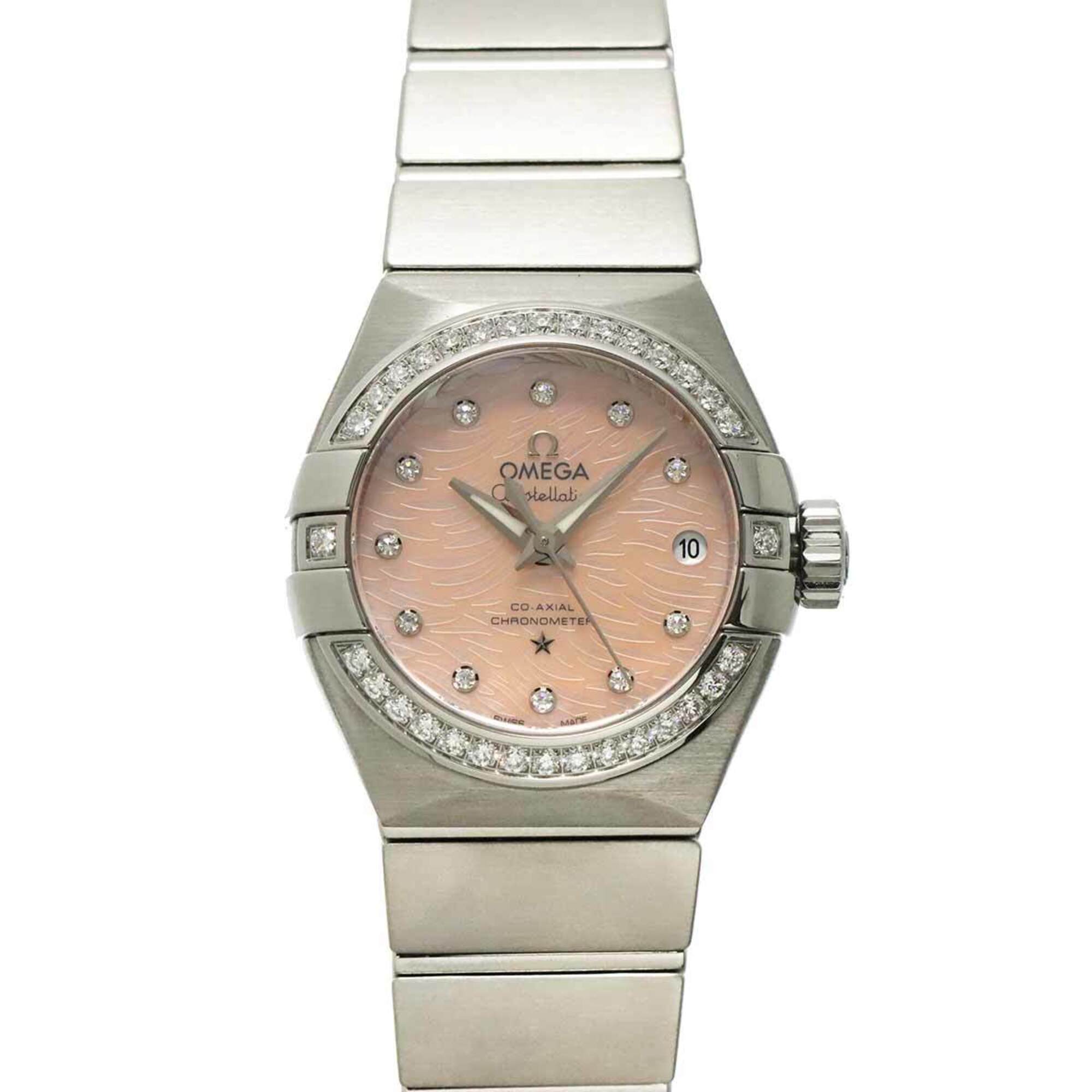 Omega Constellation 123 15 27 20 57 002 Date Bezel Diamond Ladies Watch 12P Pink Mother-of-Pearl Automatic