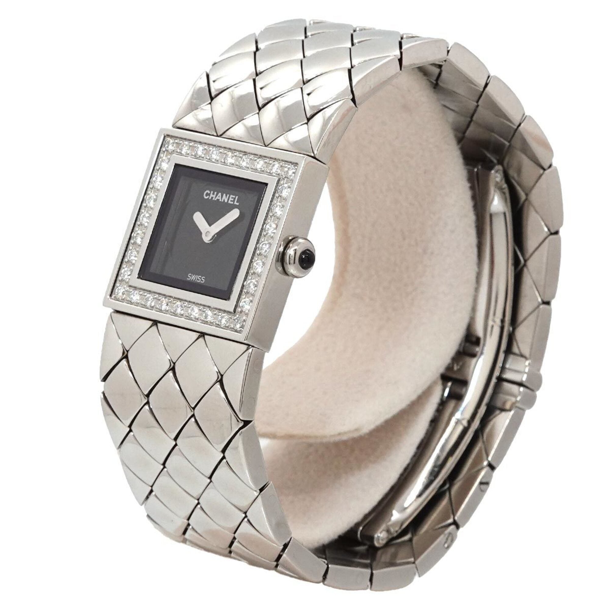 Chanel Matelasse H0489 Diamond Bezel Women's Watch Black Quartz