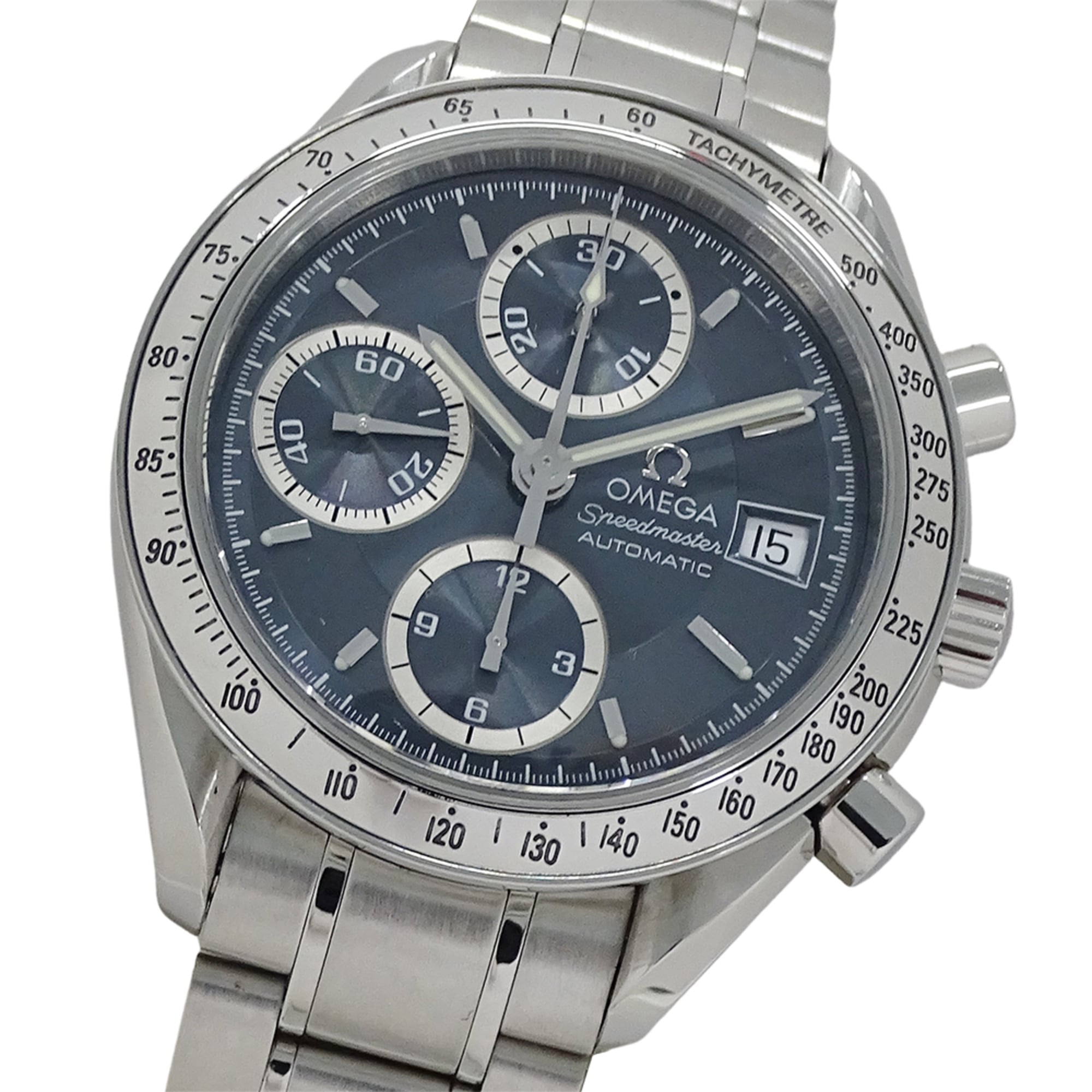 Omega Speedmaster 3513.46 Men's Watch, Brand Name, Date, Chronograph, Automatic, Stainless Steel (SS), Silver/Blue-Gray, Polished