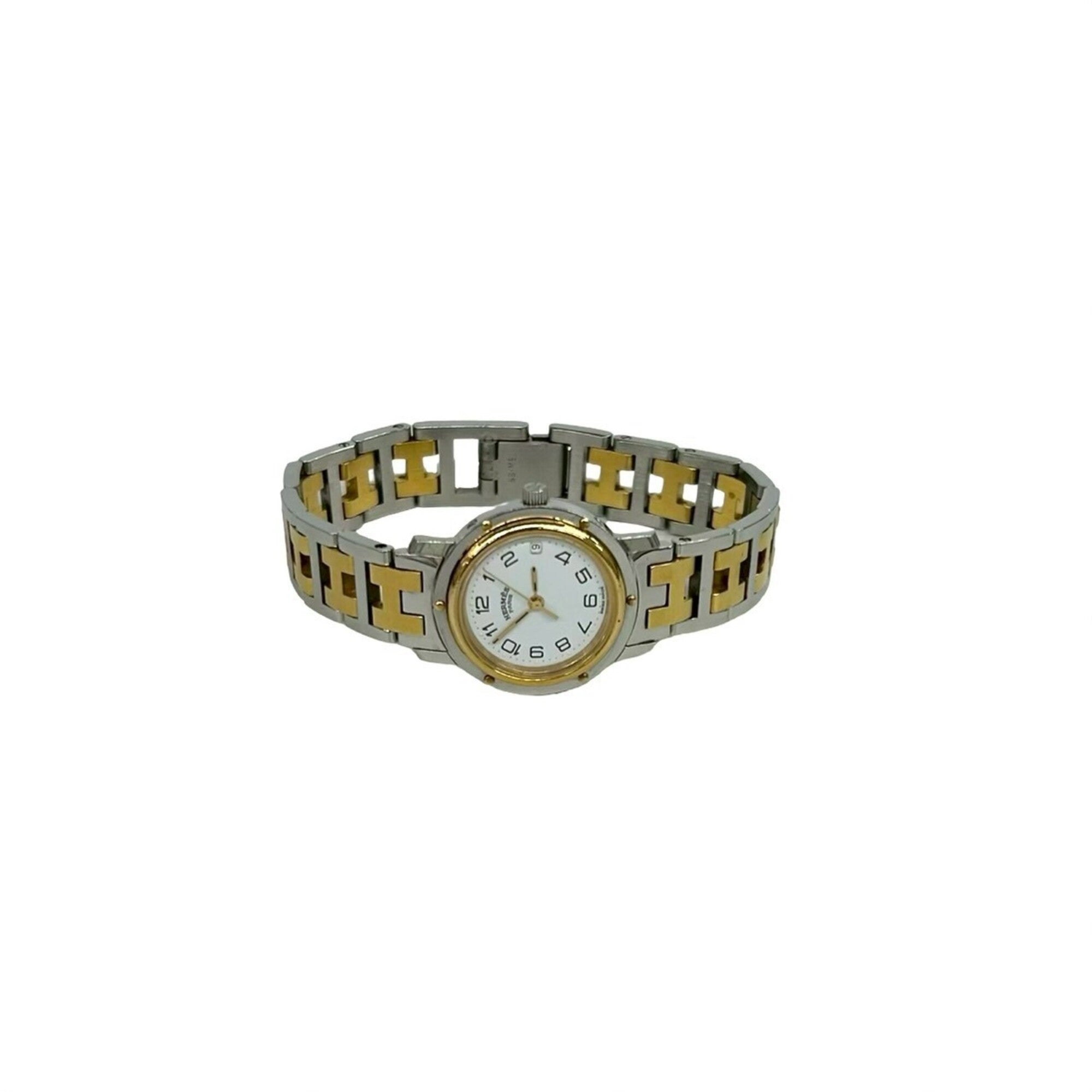 HERMES Vintage Clipper Stainless Steel GP Quartz Wristwatch, Silver/Gold, 32150