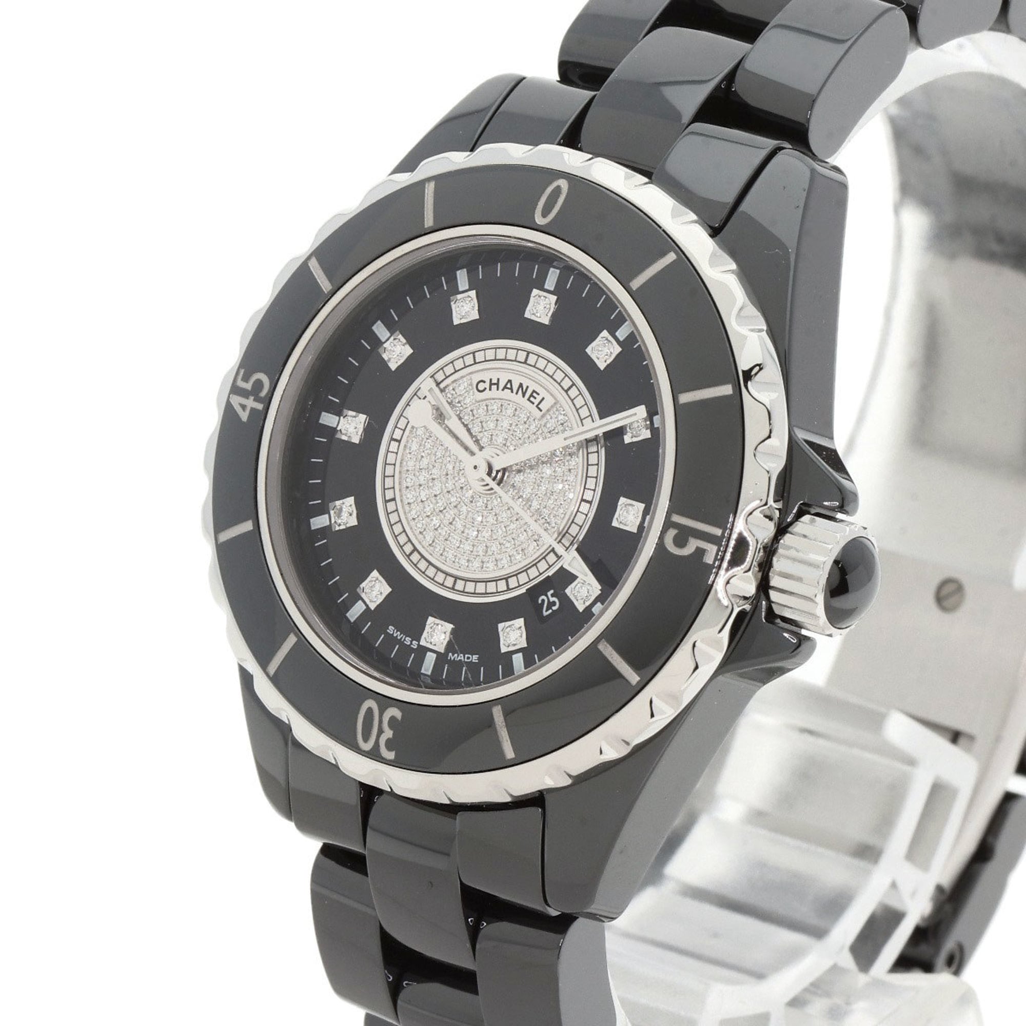CHANEL H2122 J12 33 mm Damenuhr aus Keramik mit Diamant in der Mitte