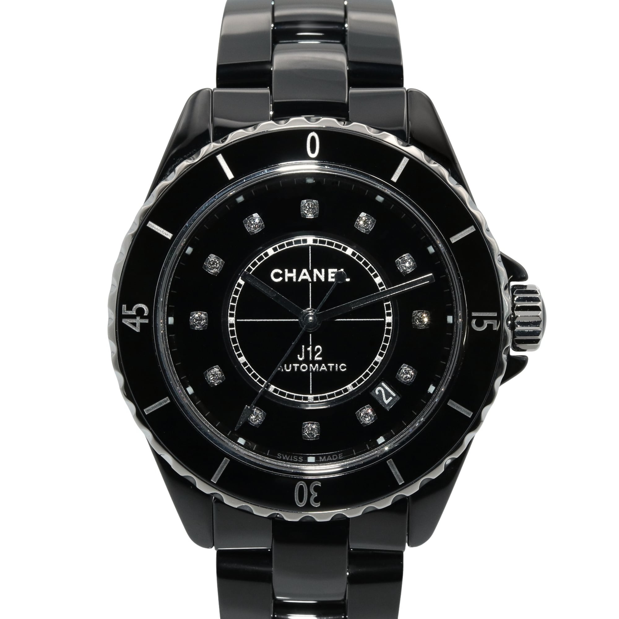 Chanel J12 12-Diamond Ceramic Diamond Black H5702 Black Dial 38mm Watch
