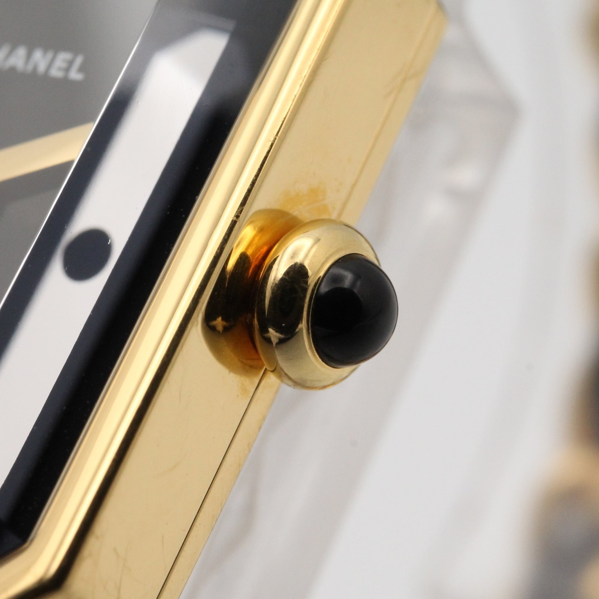 Chanel CHANEL Première L Gold Plated (GP) Leather Strap Wo Black H0001