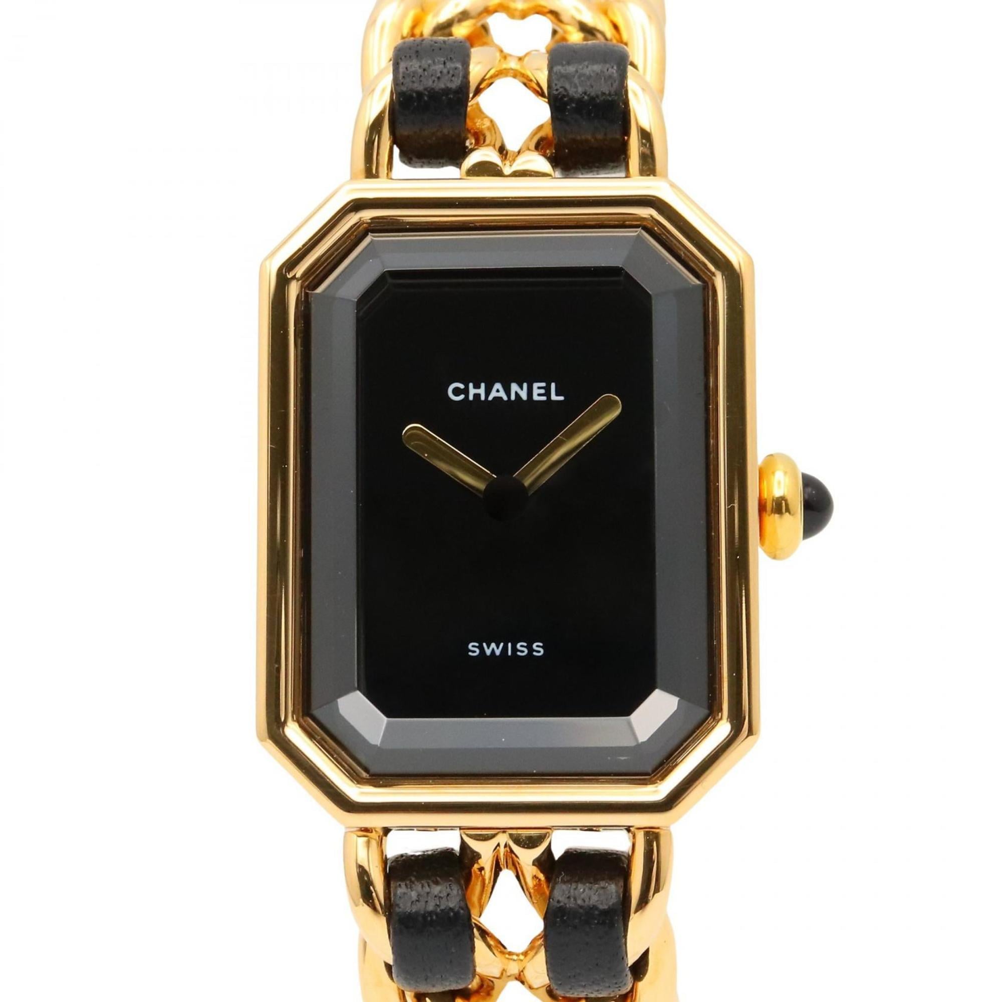 CHANEL Premiere S Watch, Gold-Plated, with Leather Strap, Black, Women's, H0001