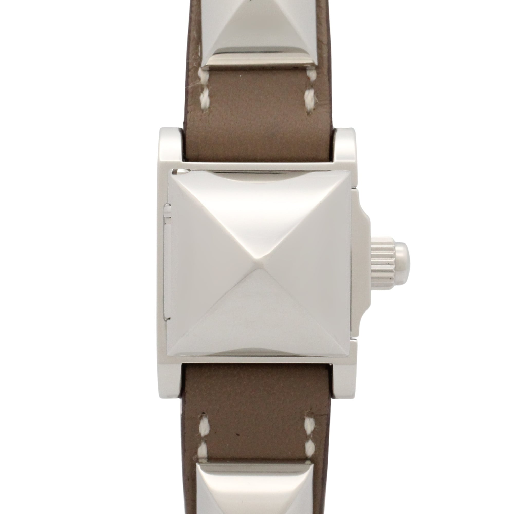 Hermes Mini Medor Stainless Steel Leather Strap Wo Silver Tone ME2.110