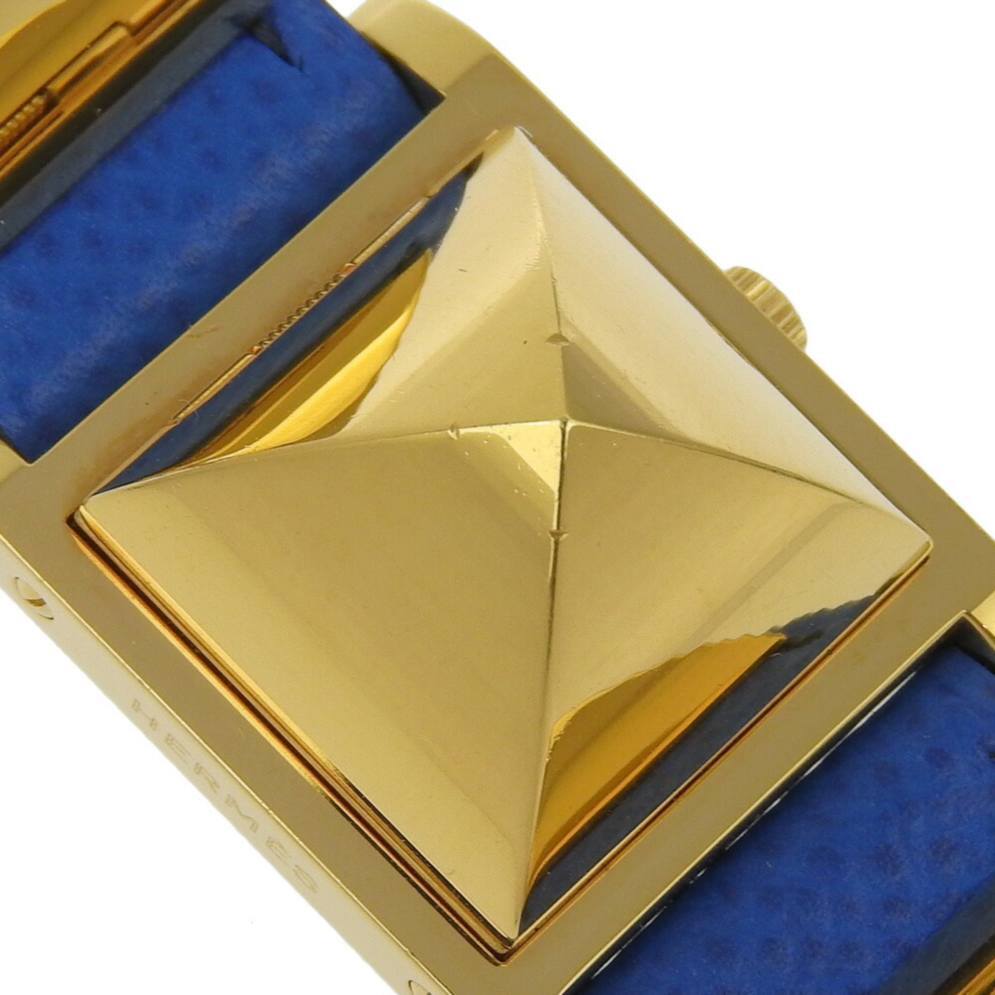 Hermes HERMES Medor-horloge, verguld x leer met reliëf, 1994, kwarts, analoog display, witte wijzerplaat, dames