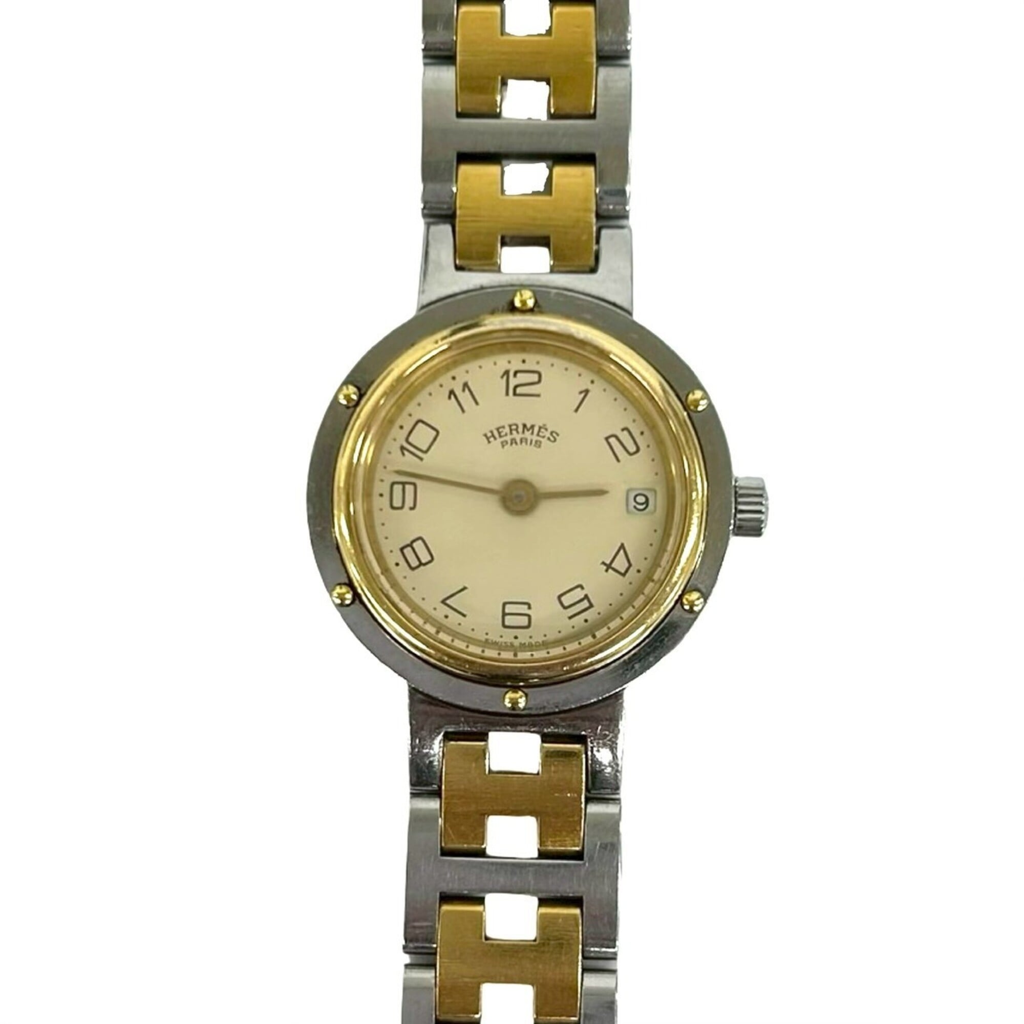HERMES Vintage Clipper Stainless Steel GP Quartz Wristwatch, Silver/Gold, 29221