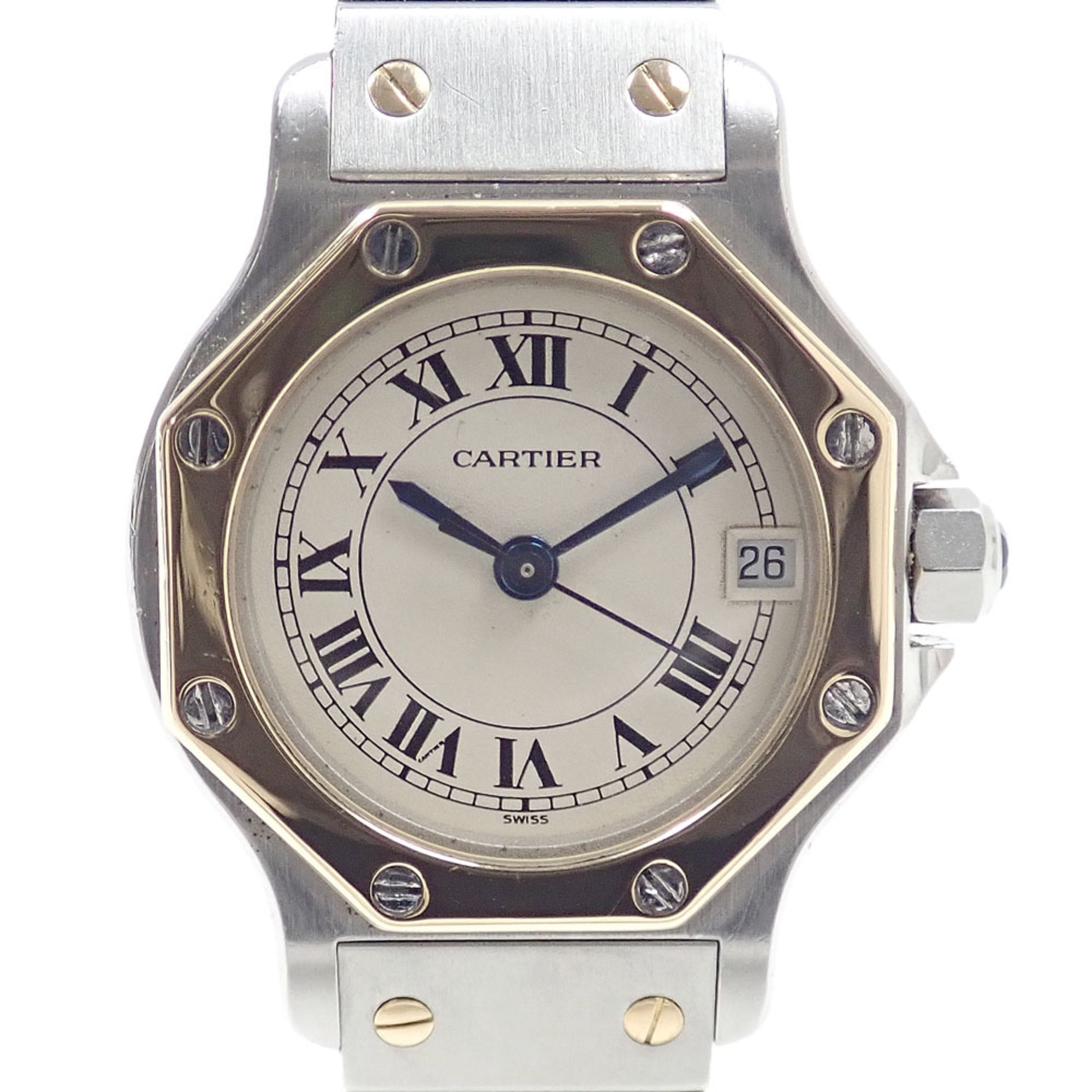 Cartier Santos Octagon SM Ladies Quartz Watch, Stainless Steel & 18K Yellow Gold, W2001683/187903, Battery Operated