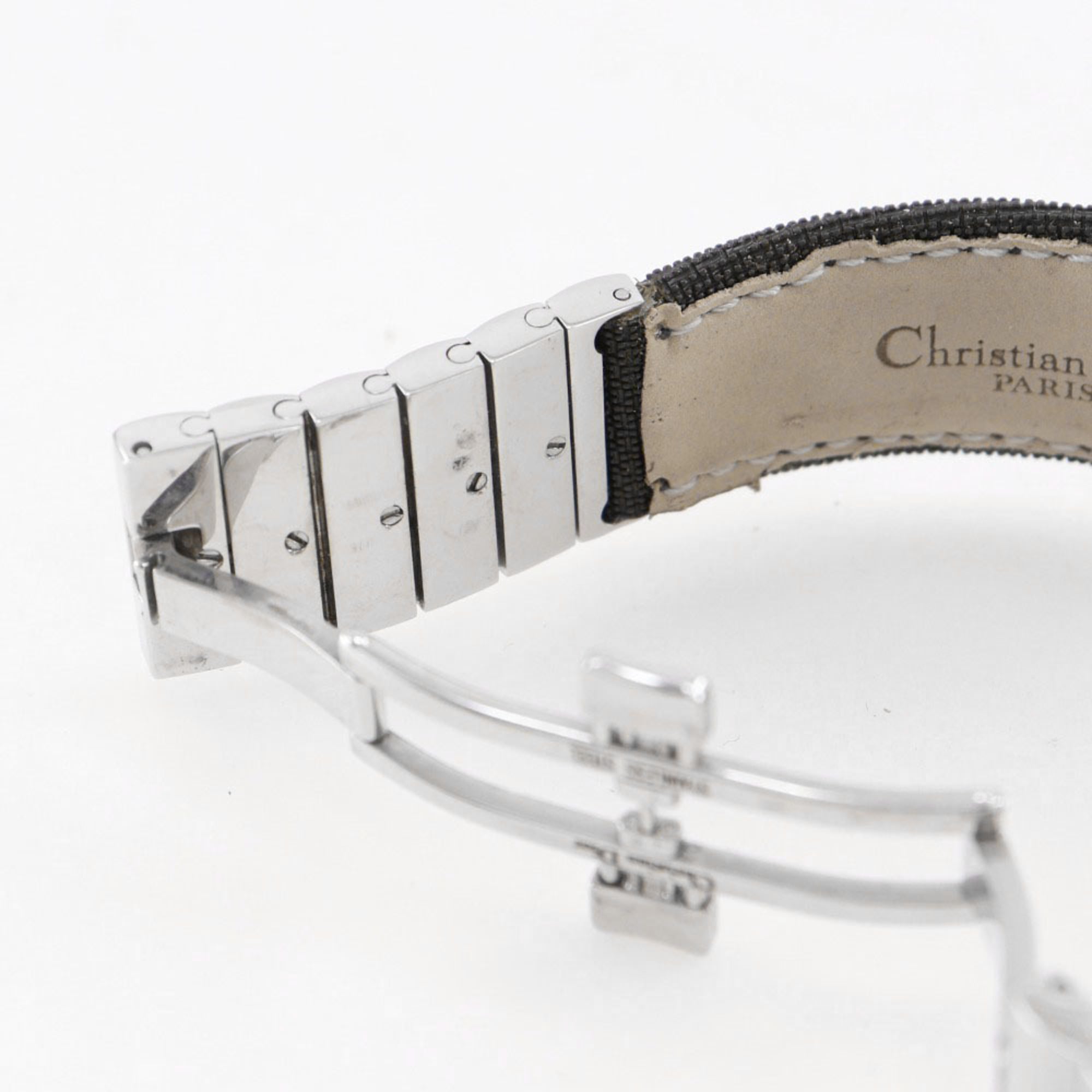 Christian Dior Riva-horloge D80-100, roestvrij staal en canvas, quartz uurwerk, analoge wijzerplaat, zilveren wijzerplaat, damesmodel