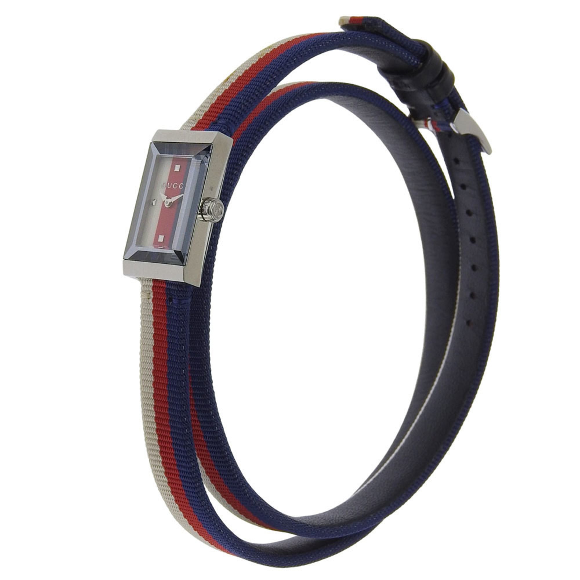 Gucci G Frame Tricolore Watch YA147502/147.5 Stainless Steel and Canvas Quartz Analog Display Multicolor Dial Women's