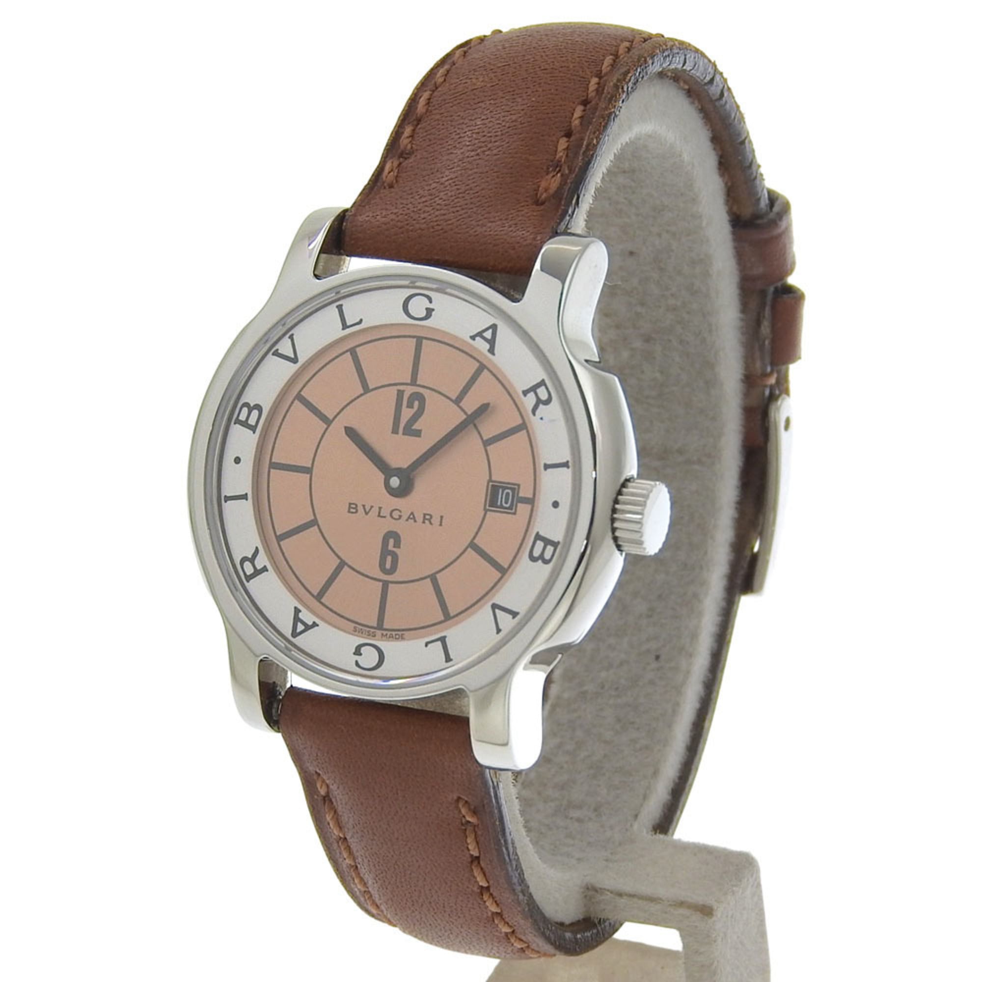 Bulgari BVLGARI Solo Tempo Watch ST29SL Stainless Steel x Leather Quartz Analog Bronze Dial Women's
