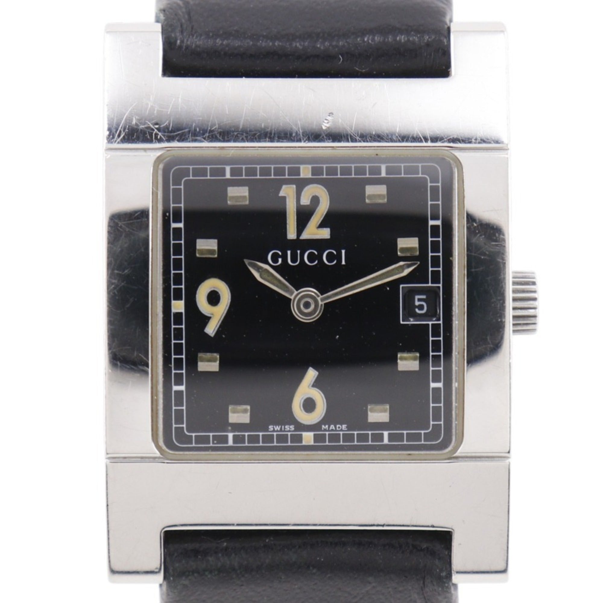 Gucci GUCCI watch 7700L stainless steel x leather quartz analog black dial women's