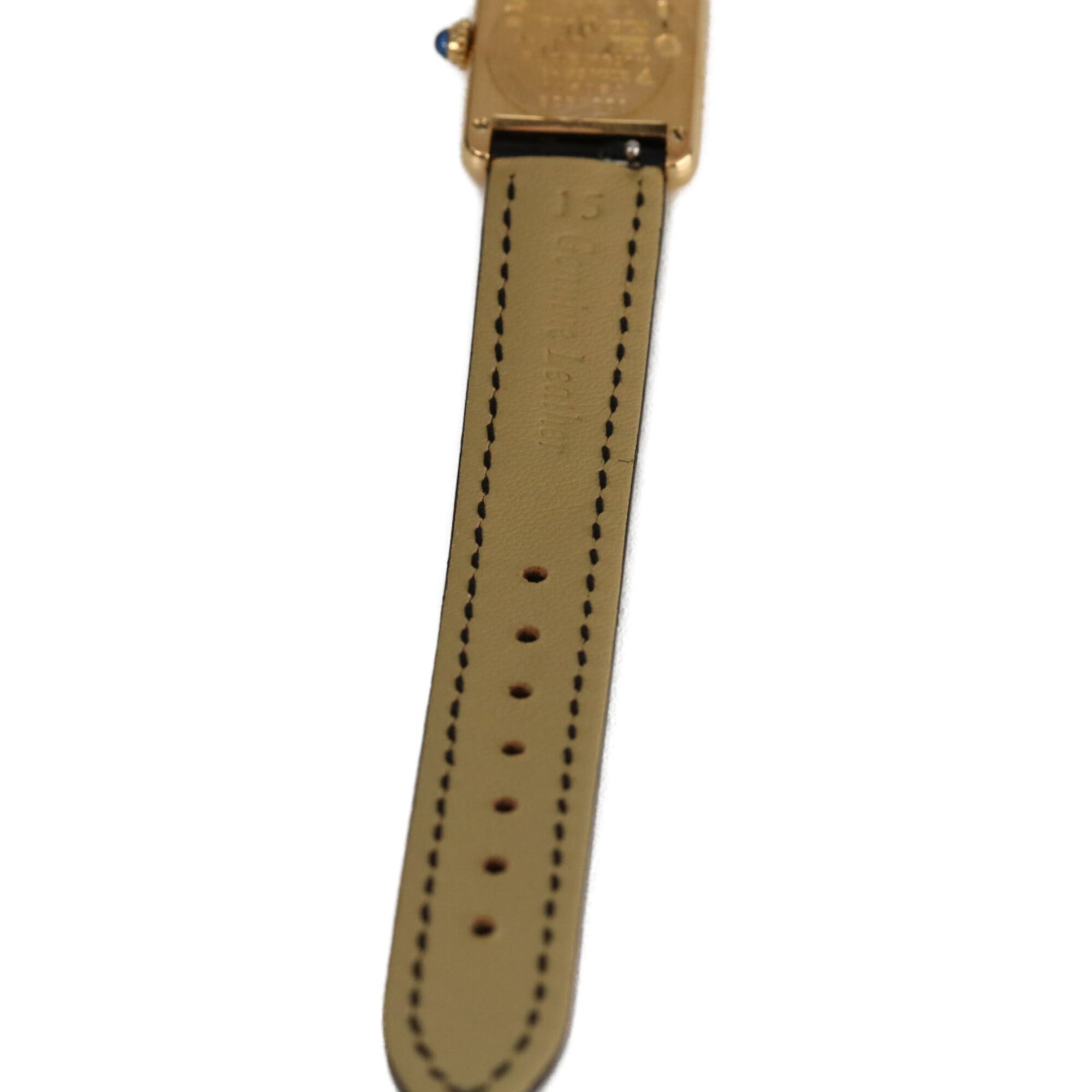 Cartier 925 Must Tank Vermeil SM Quarz-Lederuhr, Elfenbein, Damenuhr
