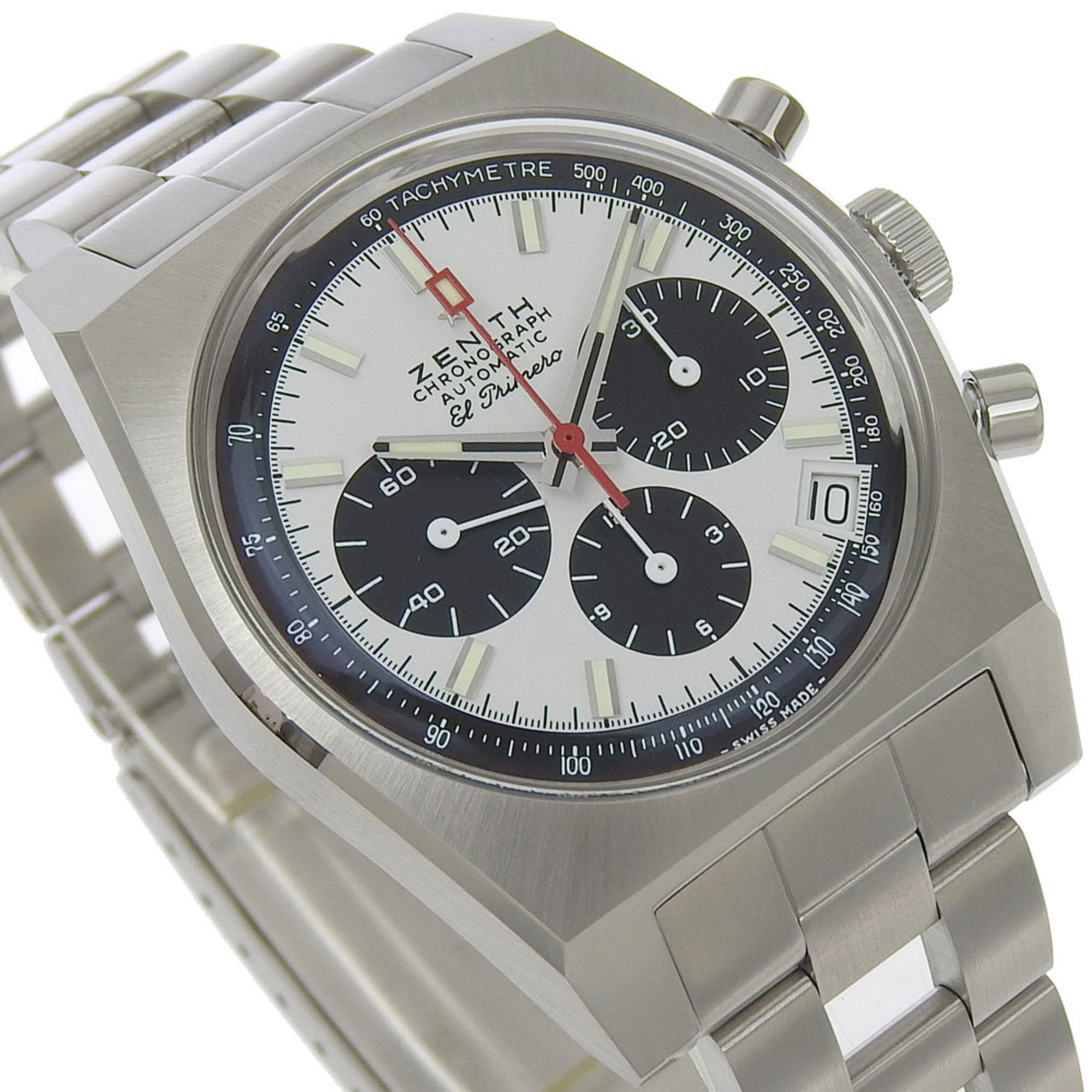 Zenith Chronomaster Revival El Primero-horloge, 50-jarig jubileum, gelimiteerde editie, model 03.A384.400, roestvrij staal, automatisch chronograafhorloge met witte wijzerplaat, herenhorloge