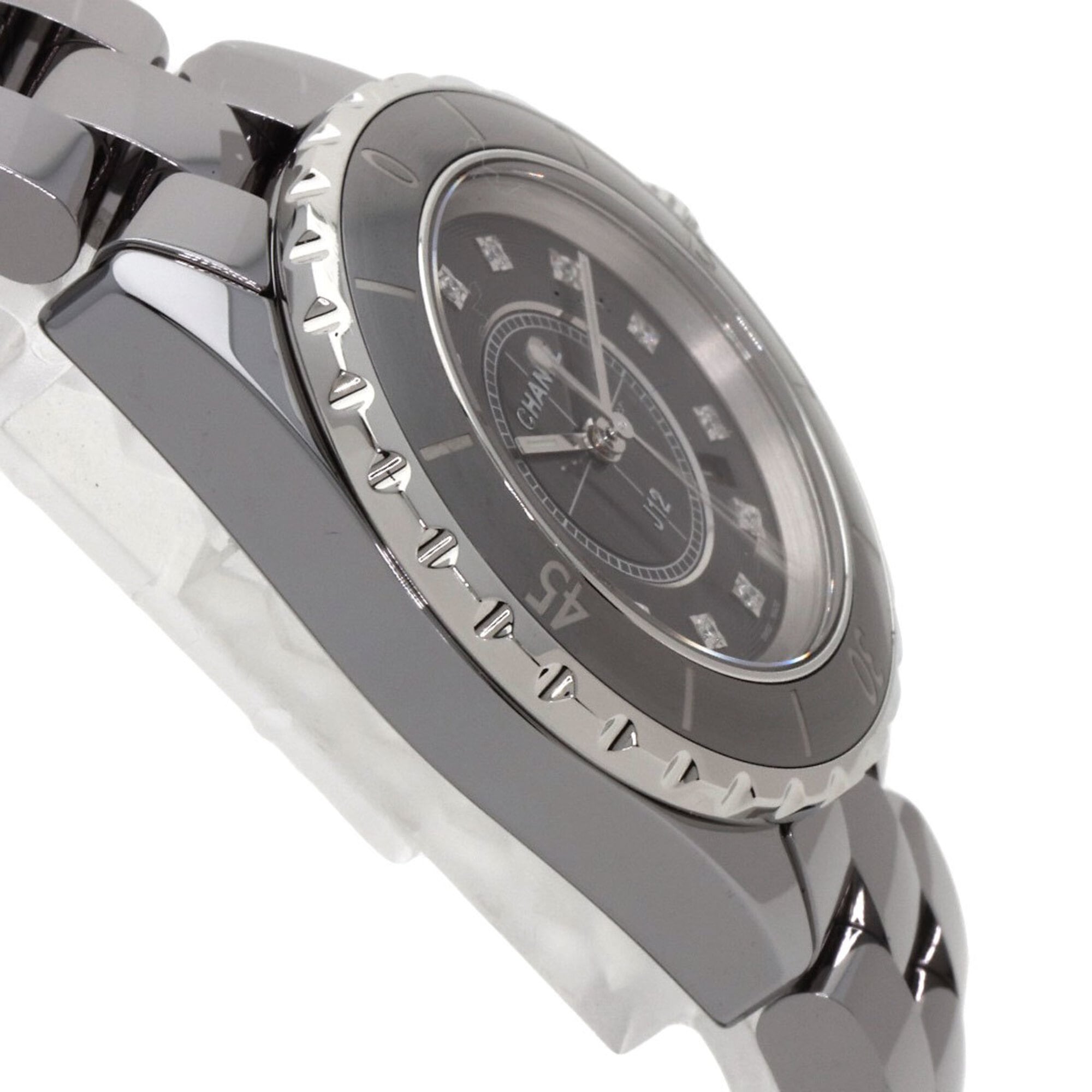 CHANEL H3241 J12 33 mm Chromatic 12P diamanten horloge van titaniumkeramiek/titaniumkeramiek voor dames