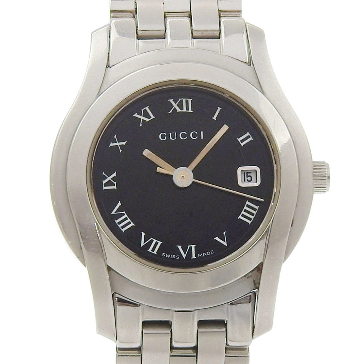 Gucci 5500L Black Dial Stainless Steel Quartz Watch, Approx. 26mm, Women's Date Display