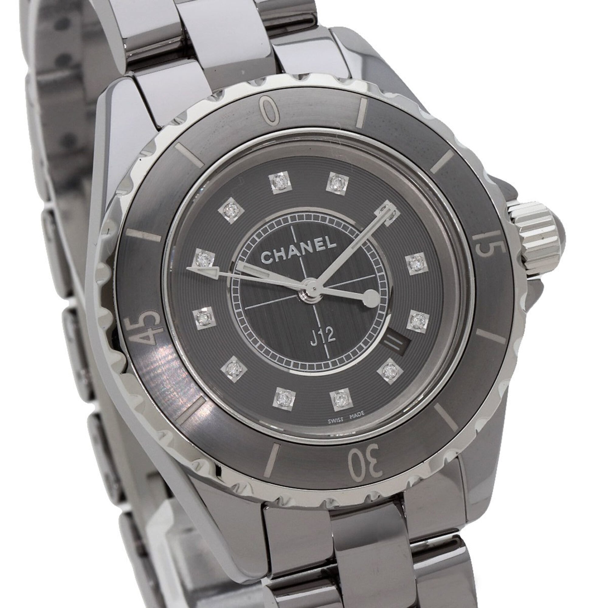 CHANEL H3241 J12 33 mm Chromatic 12P diamanten horloge van titaniumkeramiek/titaniumkeramiek voor dames
