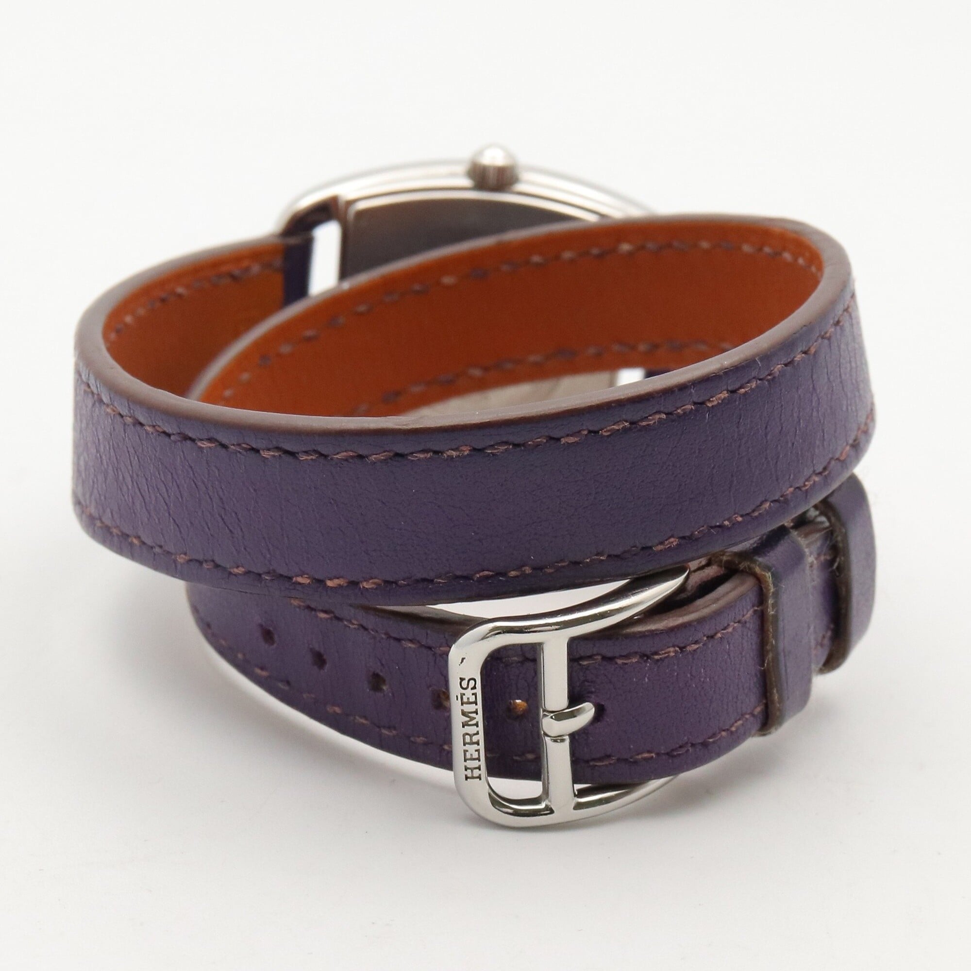 Montre Hermès Cape Cod Tonneau Double Tour, acier inoxydable, bracelet en cuir, pour femme, Blanc (CT1.210)