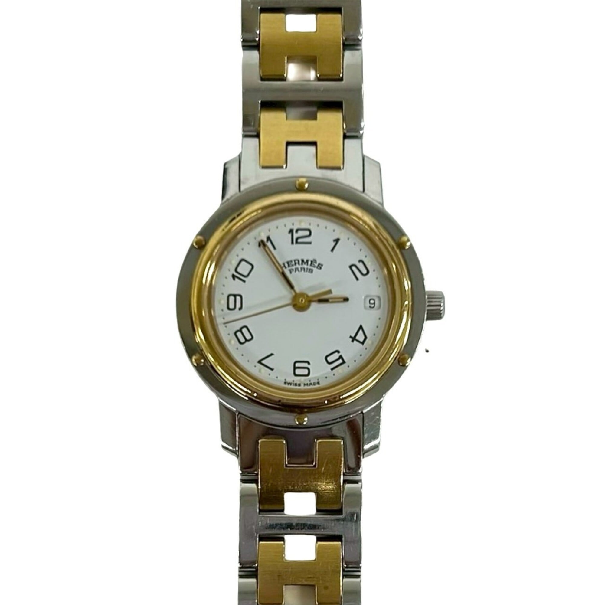 HERMES Vintage Clipper Stainless Steel GP Quartz Wristwatch, Silver/Gold, 32150