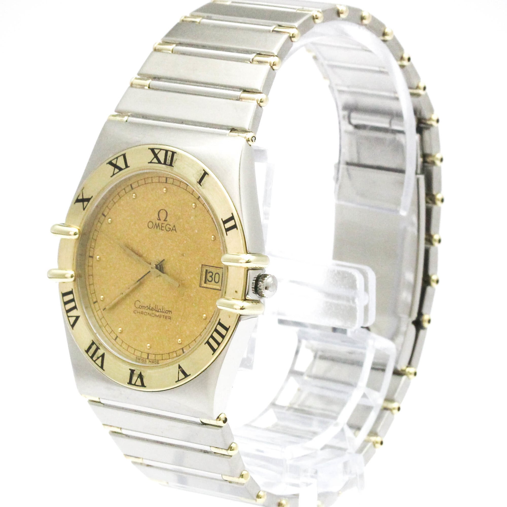 OMEGA Constellation 18K Gold Steel Quartz Mens Watch 398.0866 Polished