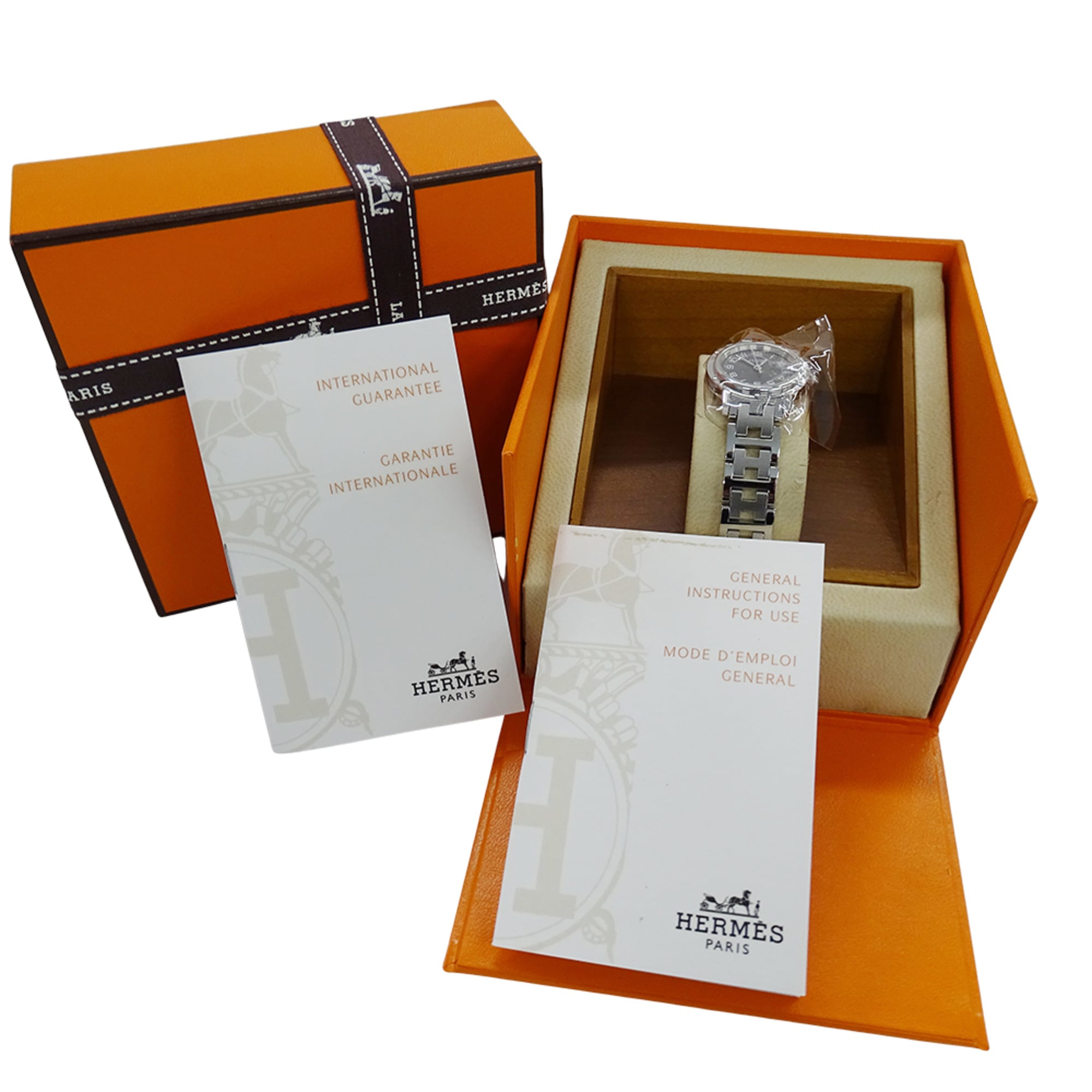 Hermes HERMES Women's Watch, Clipper Date, Quartz, Stainless Steel (SS), CL4.210, Silver & Black