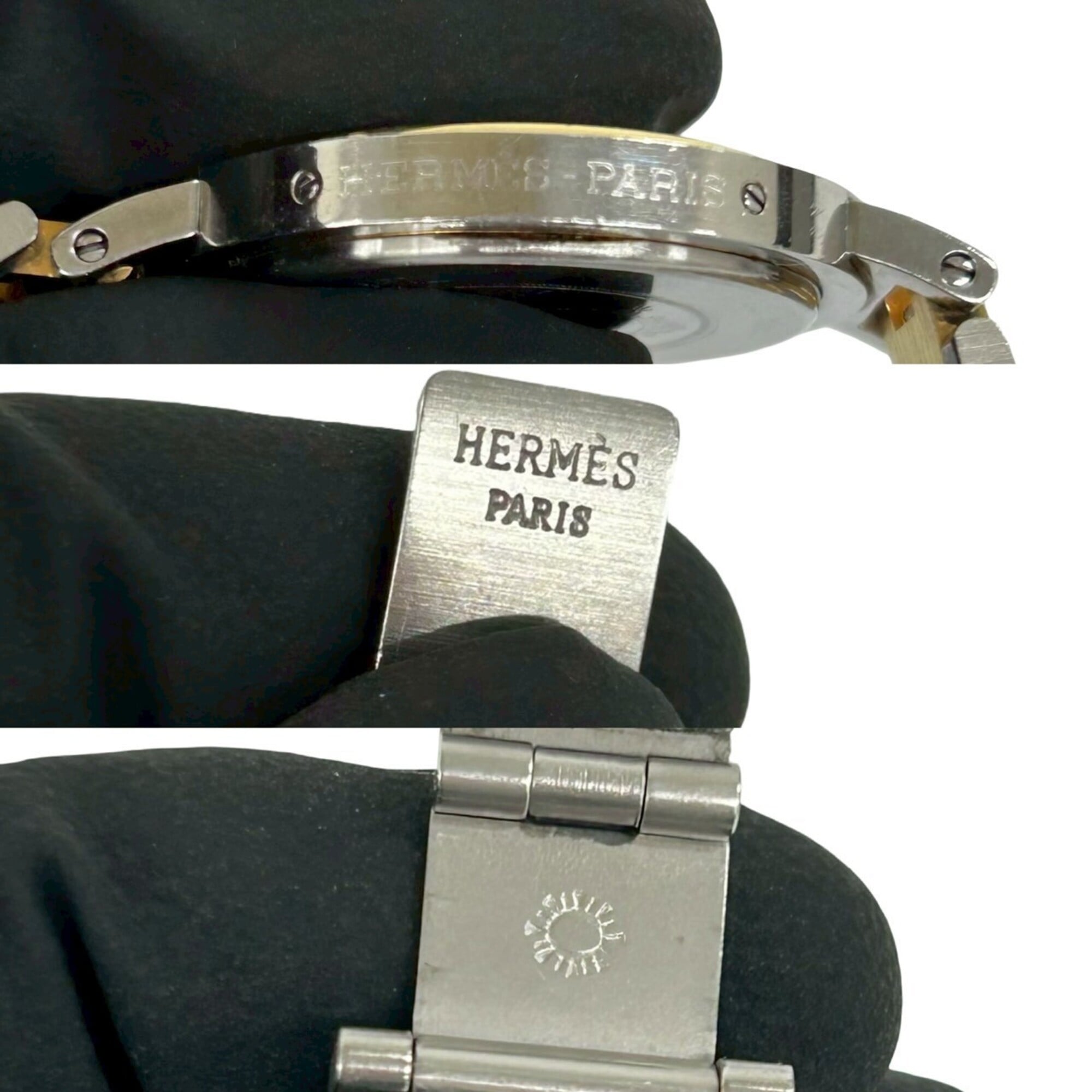 HERMES Clipper Stainless Steel GP Quartz Wrist Silver 32943