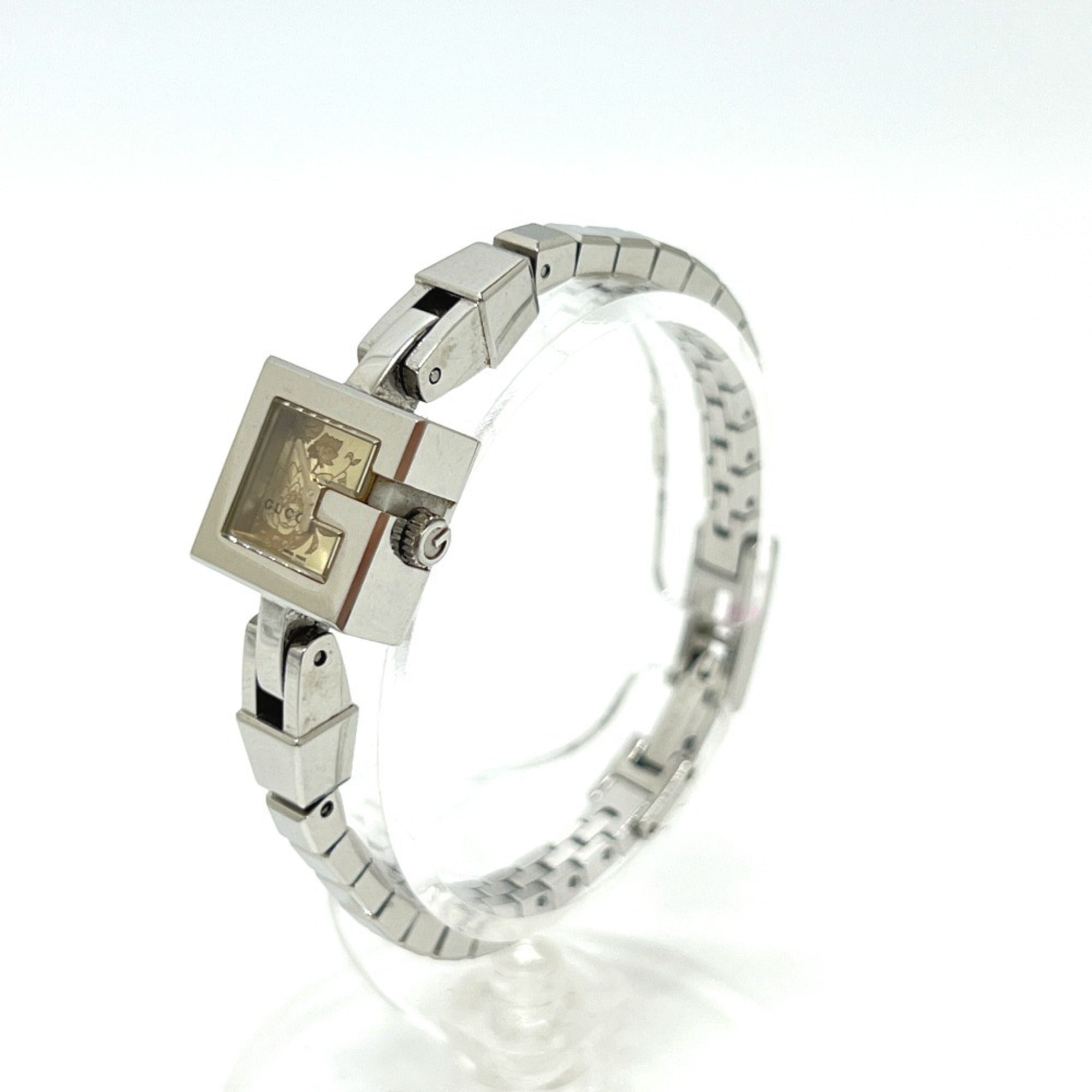 GUCCI 102 G Mini Quadratisch Chain Quarz-Uhr, Edelstahl, Damen, Silber