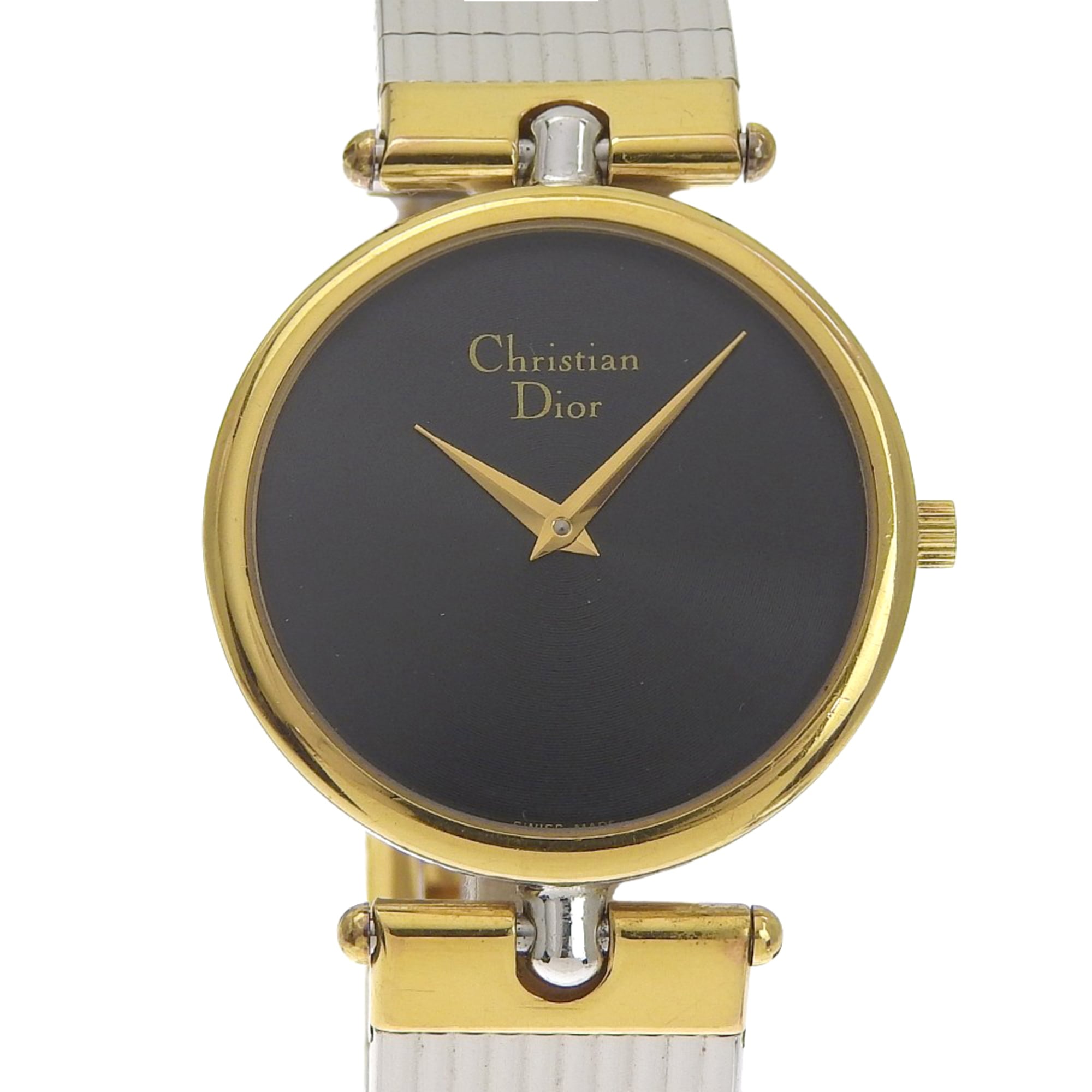 Christian Dior Watch 3026, Stainless Steel with Gold Plated Silver Quartz Movement, Analog Display, Black Dial, Women's