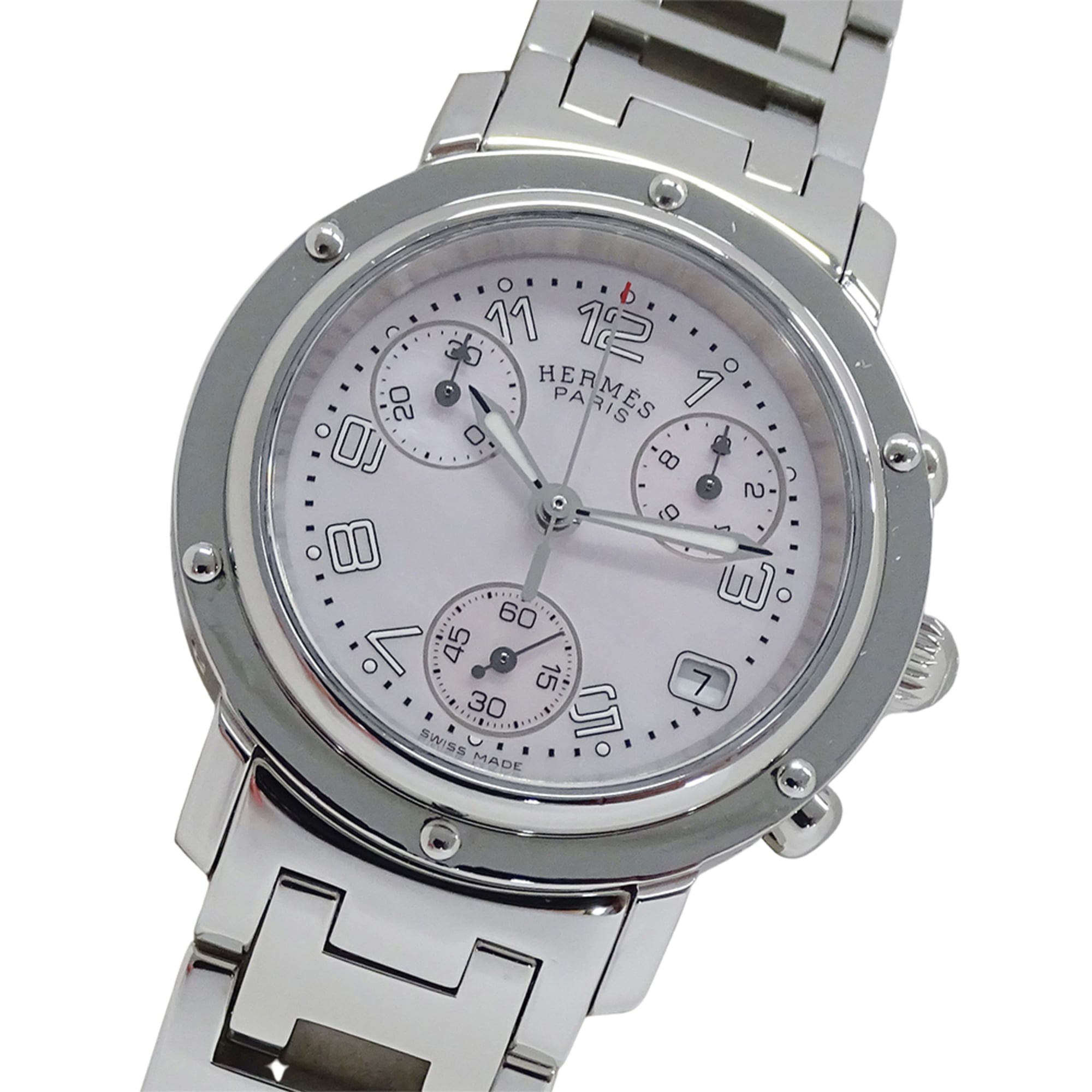 Hermes HERMES Women's Watch, Clipper Chronograph, Pink Shell, Quartz, Stainless Steel (SS), CL1.310, Silver