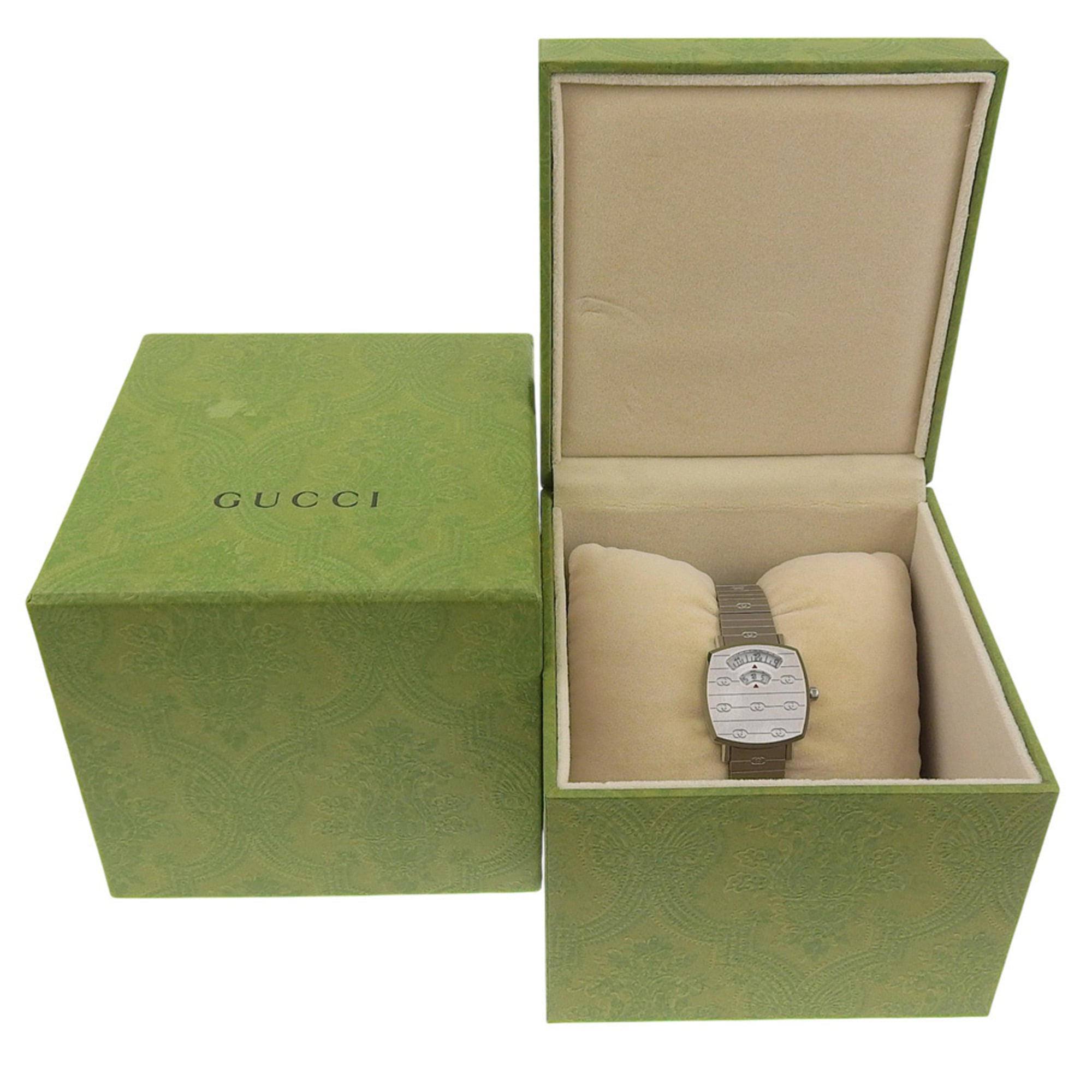 Gucci Grip-horloge, Interlocking G, 157,5 mm, roestvrij staal, quartz uurwerk, analoge wijzerplaat, witte wijzerplaat, damesmodel
