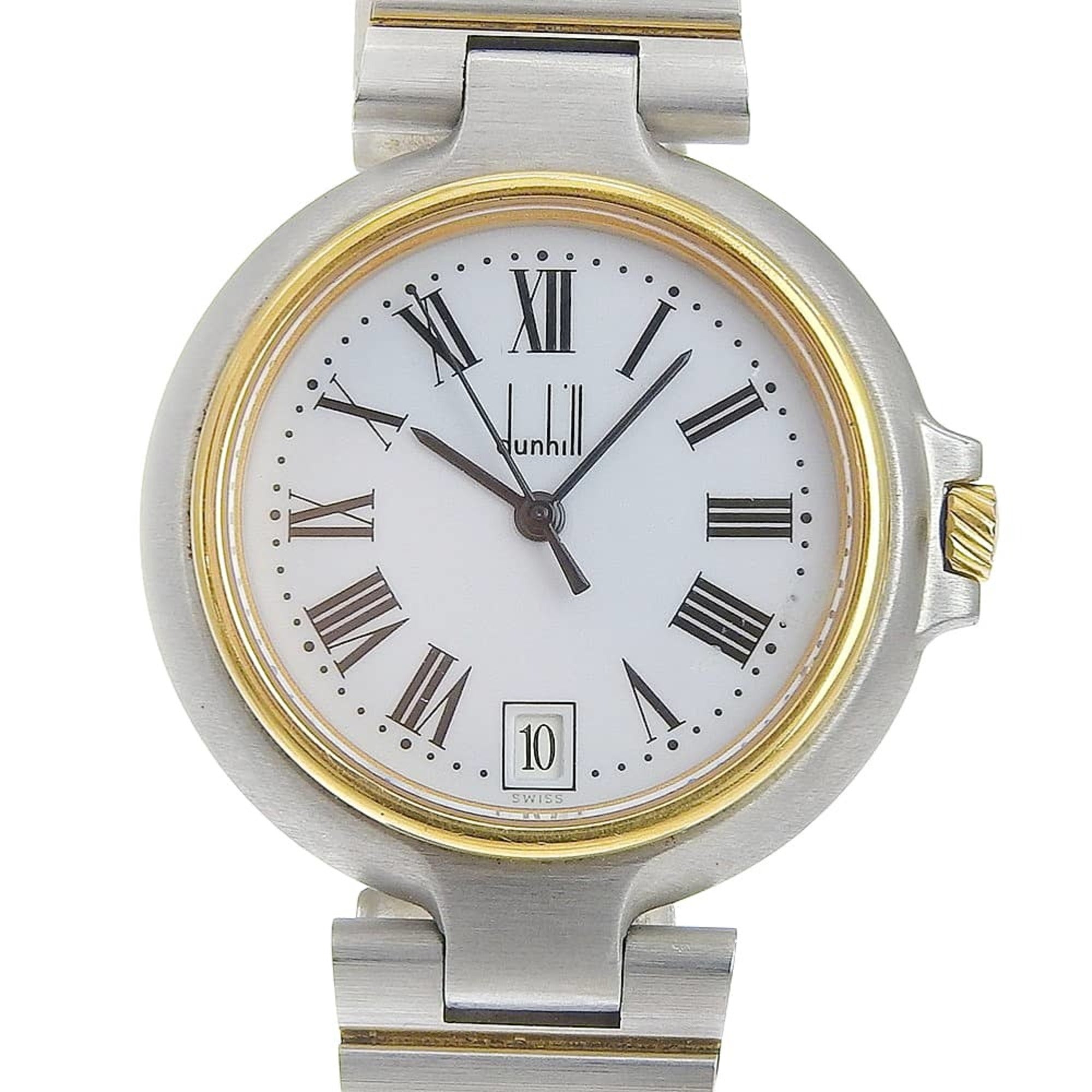 Dunhill women's watch, stainless steel, quartz, analog, white dial.