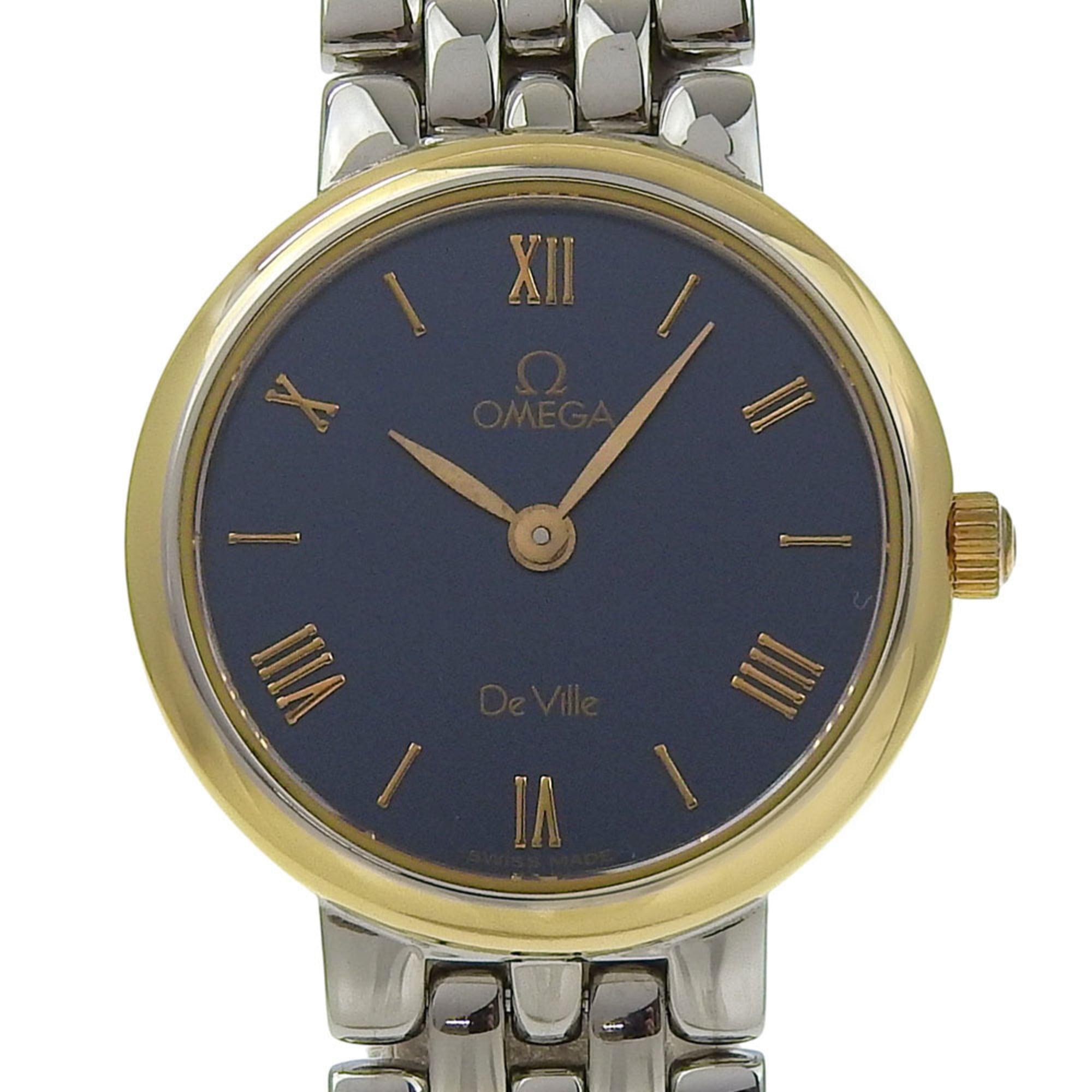 Omega De Ville 7261.83 Stainless Steel Watch, 1993 Model, Quartz, Analog, Black Dial, Ladies' Watch