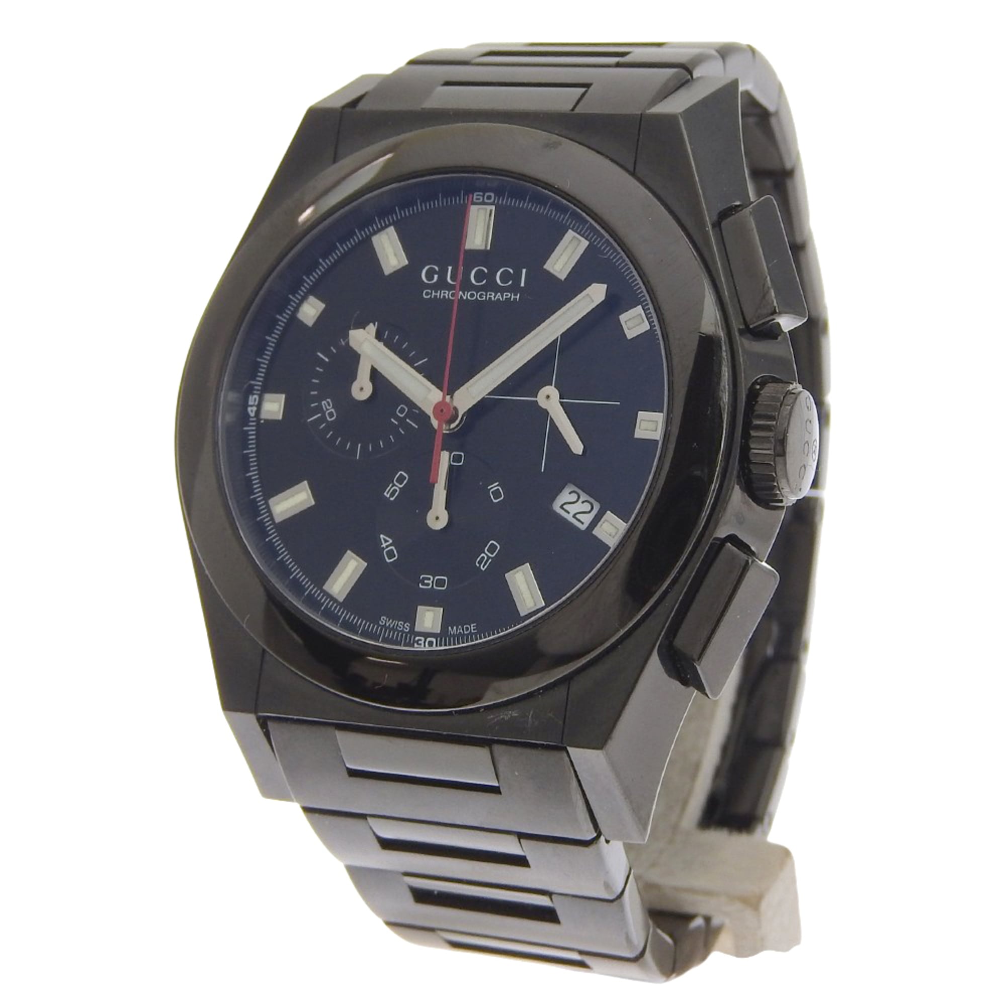 Gucci Pantheon Men's Watch, 115.2 Stainless Steel, Black Quartz Chronograph, Dial
