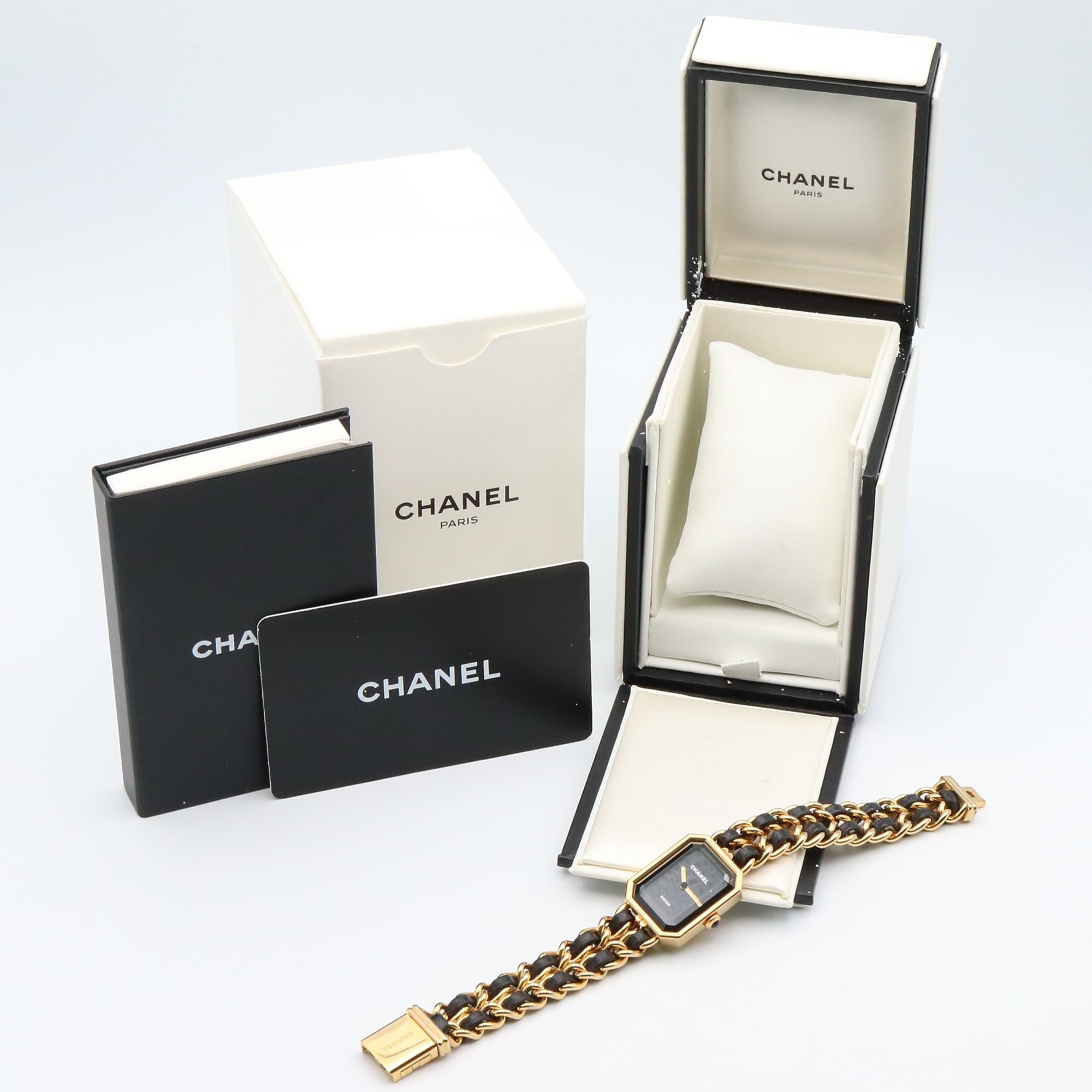 CHANEL Premiere Original Edition horloge, GP (verguld), leer, dames, zwart, H6951