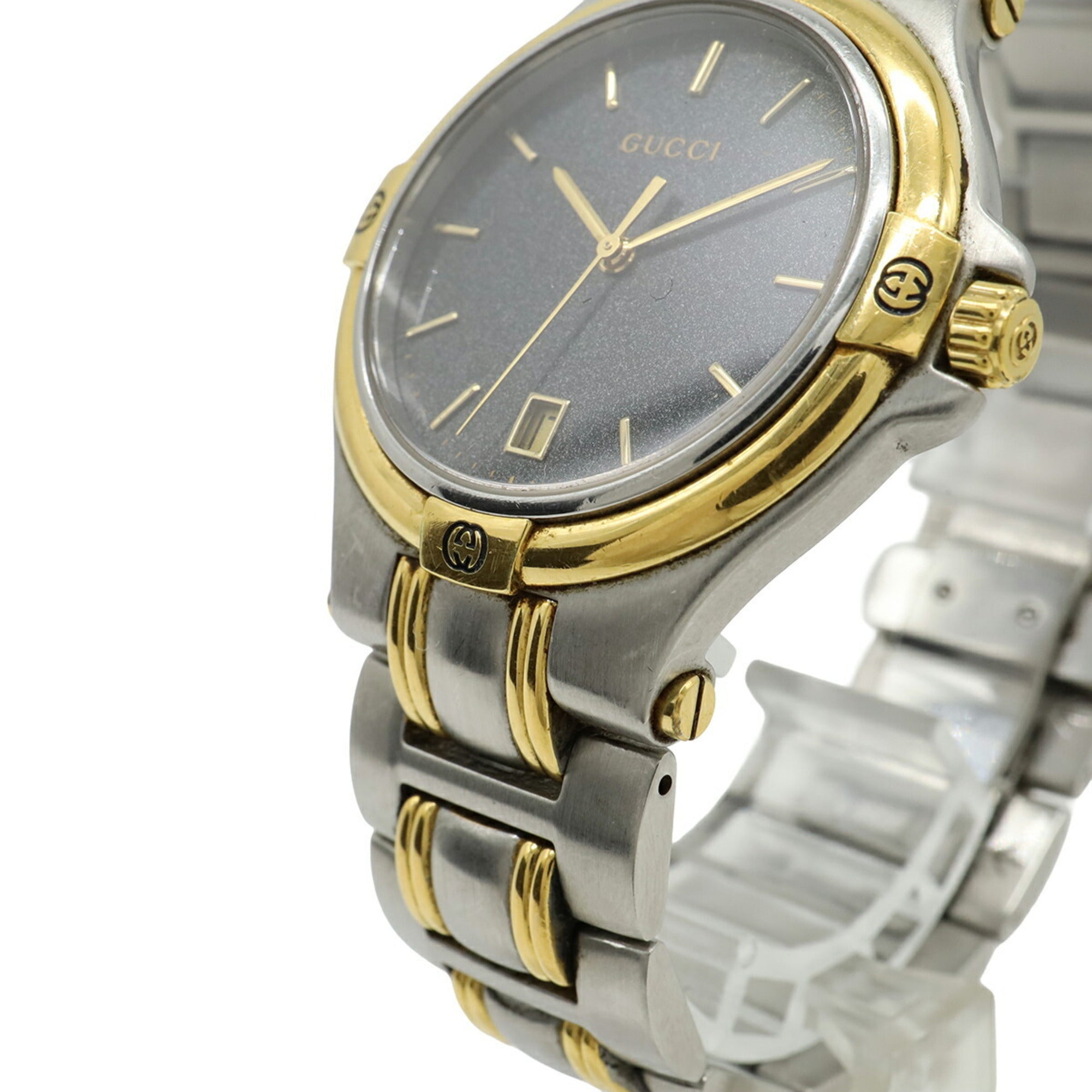 GUCCI Men's Quartz Watch 9040M, Black Dial, Date Display, Stainless Steel