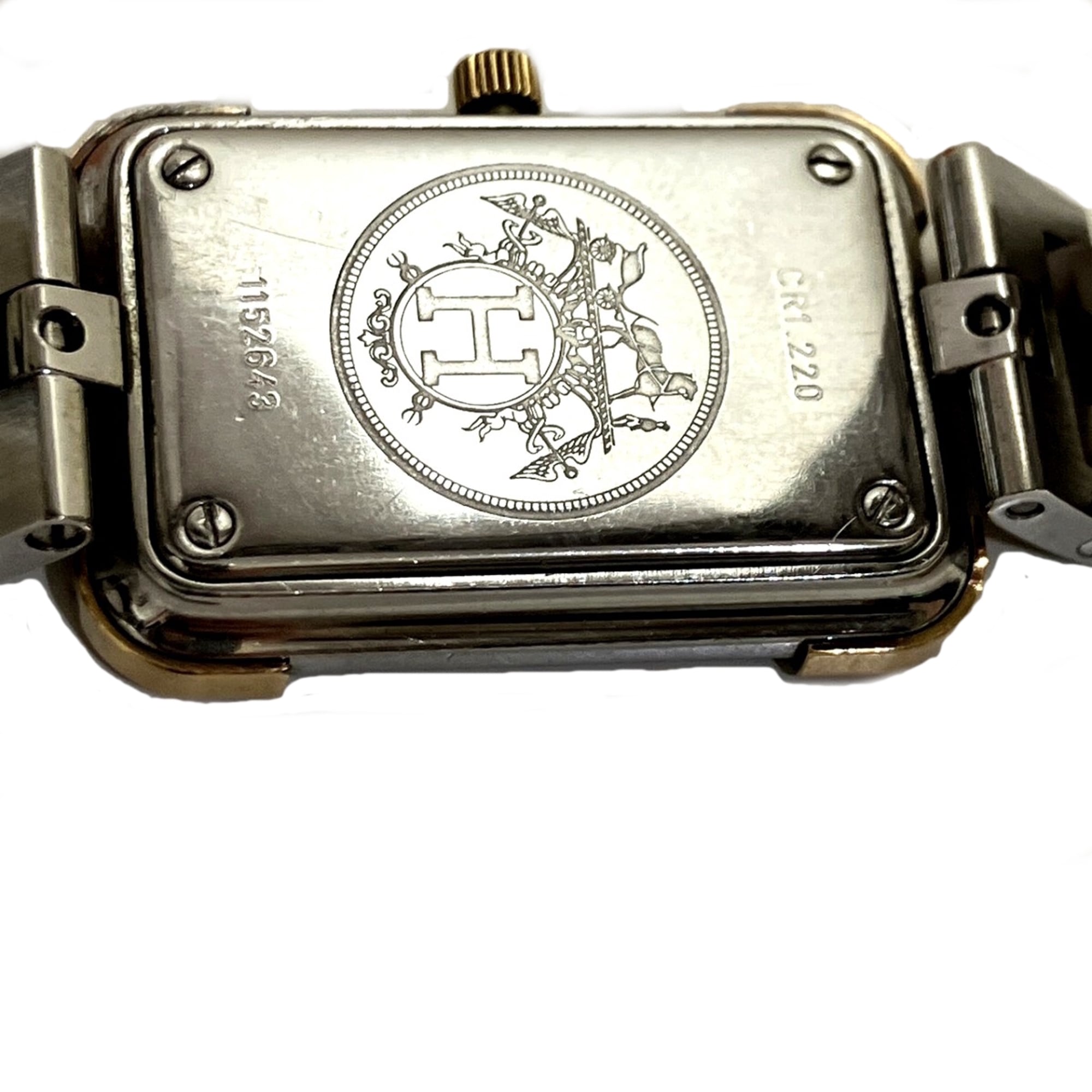 Hermes Croisière NB watch, total weight 43g, stainless steel, quartz movement, white dial, CR1.220 battery.