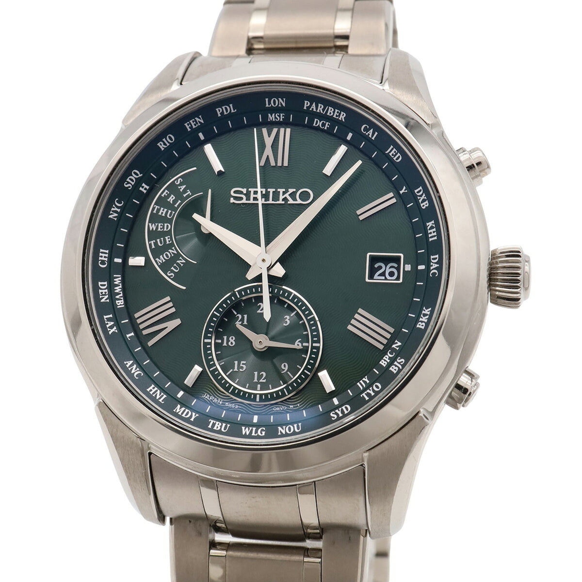 Montre Seiko Brightz World Time Date SAGA307 Vert cadran 42 mm