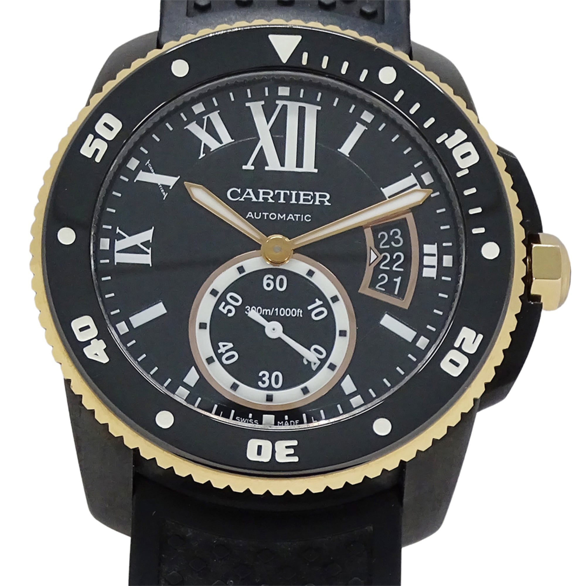 Cartier Calibre Diver Men's Watch, Carbon Fiber, Date, Automatic, AT W2CA0004, Rubber, PG, Pink Gold, Black